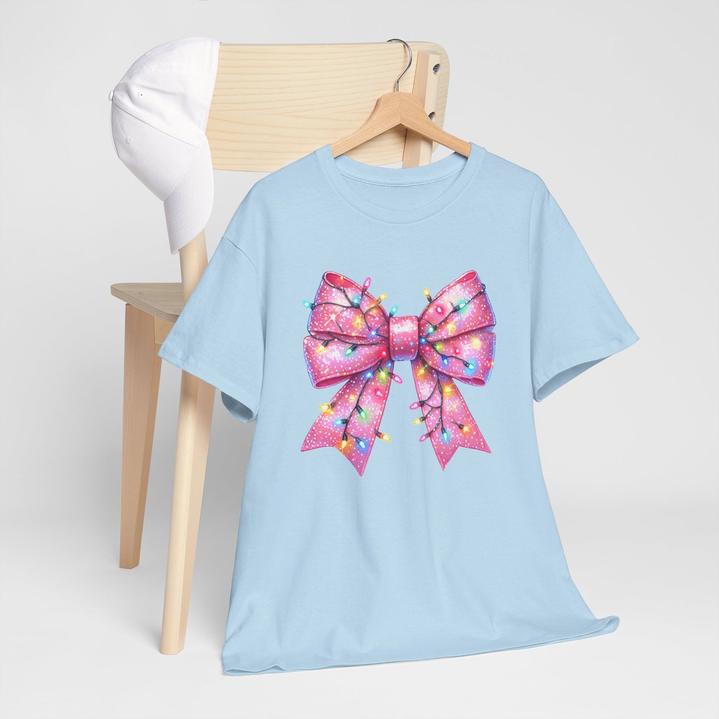 Pink Bow Unisex Tee - Christmas Lights Festive Shirt - sizes S - 5X