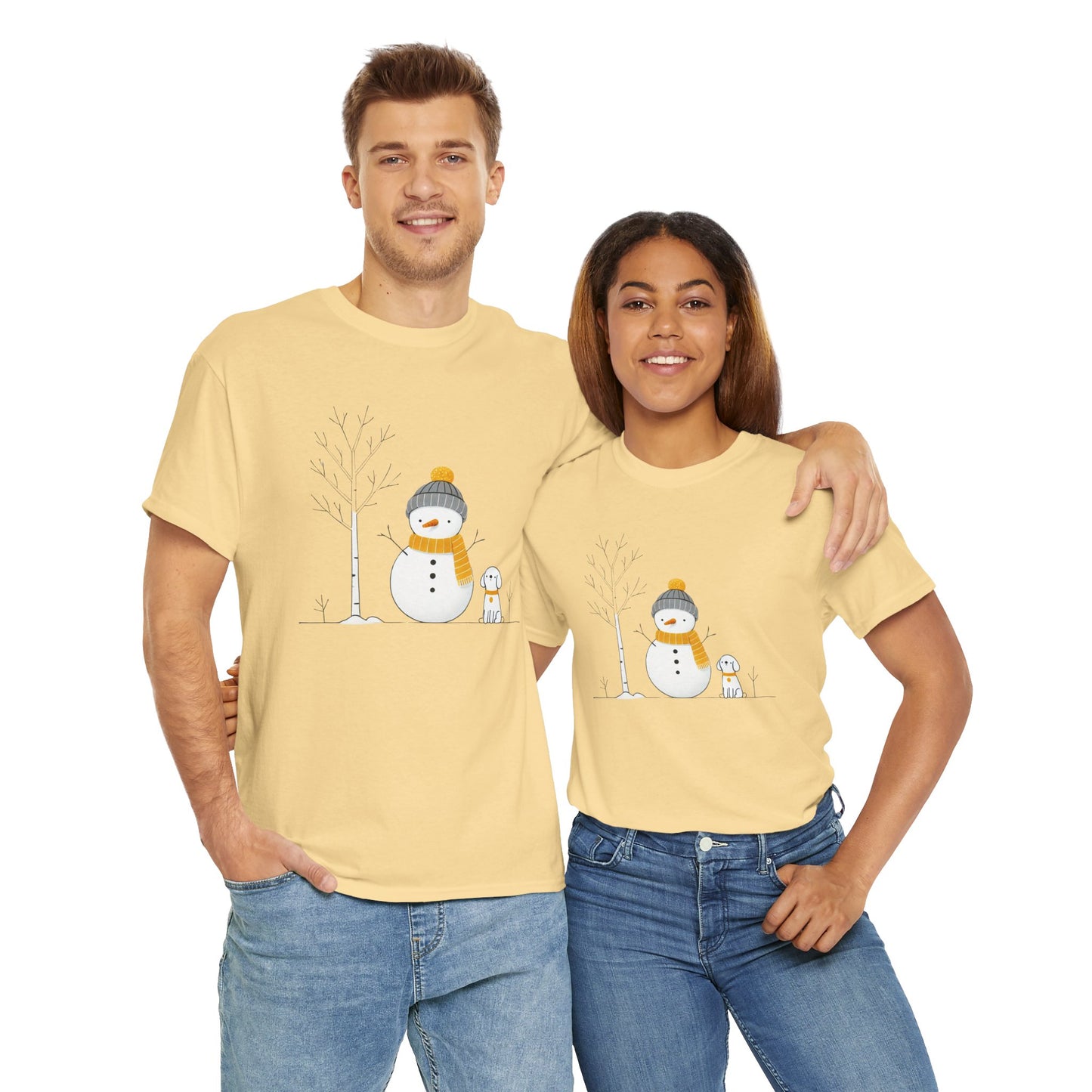 Snowman and Dog Unisex Heavy Cotton Tee - sizes S - 5X