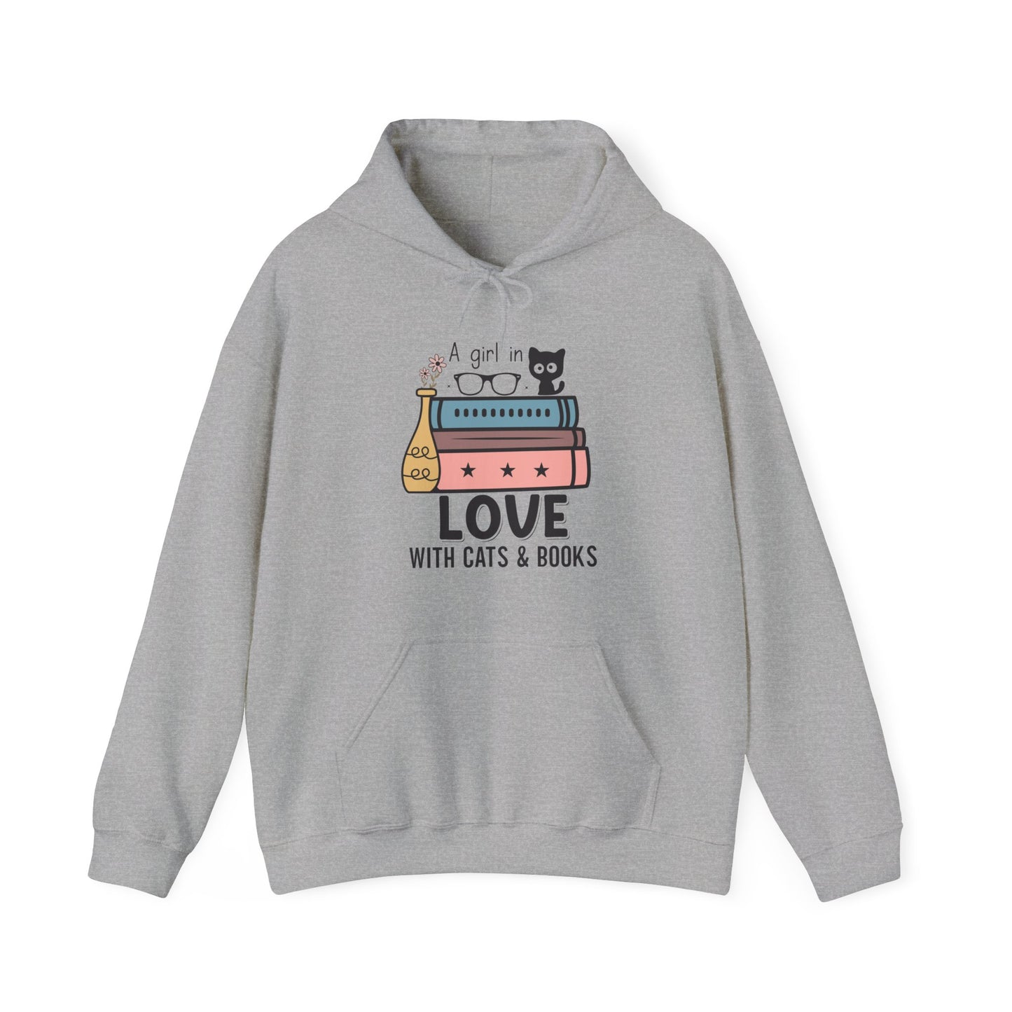 Just a girl in love with cats and books Unisex Heavy Blend™ Hooded Sweatshirt - S - 3X sizes