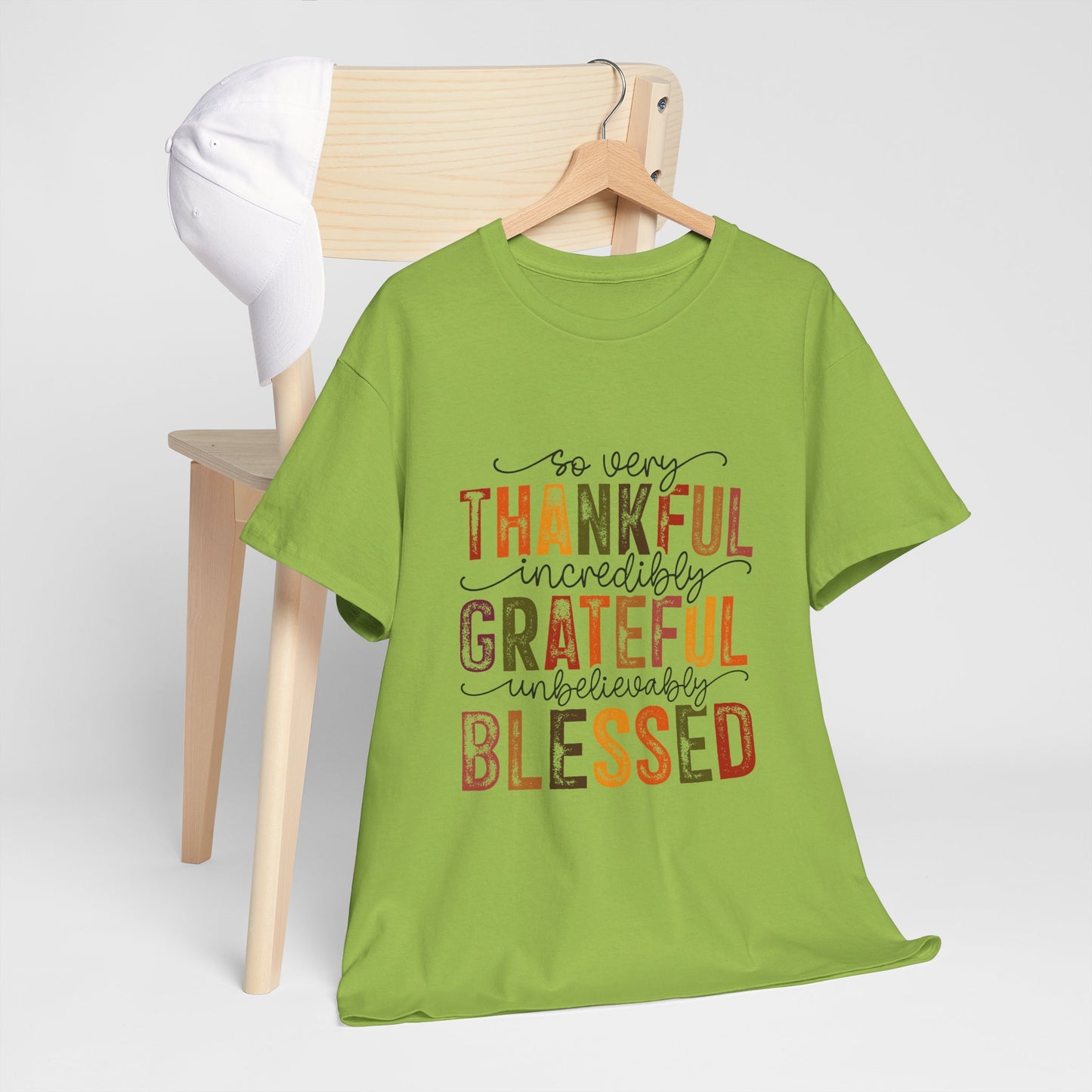 Thankful Grateful Blessed Unisex Heavy Cotton Tee - Thanksgiving Distressed Graphic T-Shirt