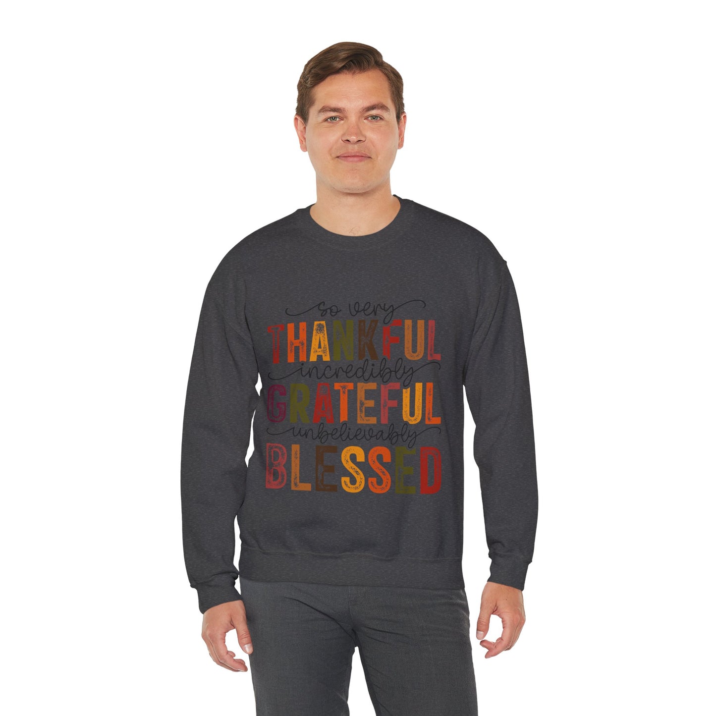 Thankful Grateful Blessed Unisex Heavy Blend Crewneck Sweatshirt - Thanksgiving Warm Cozy