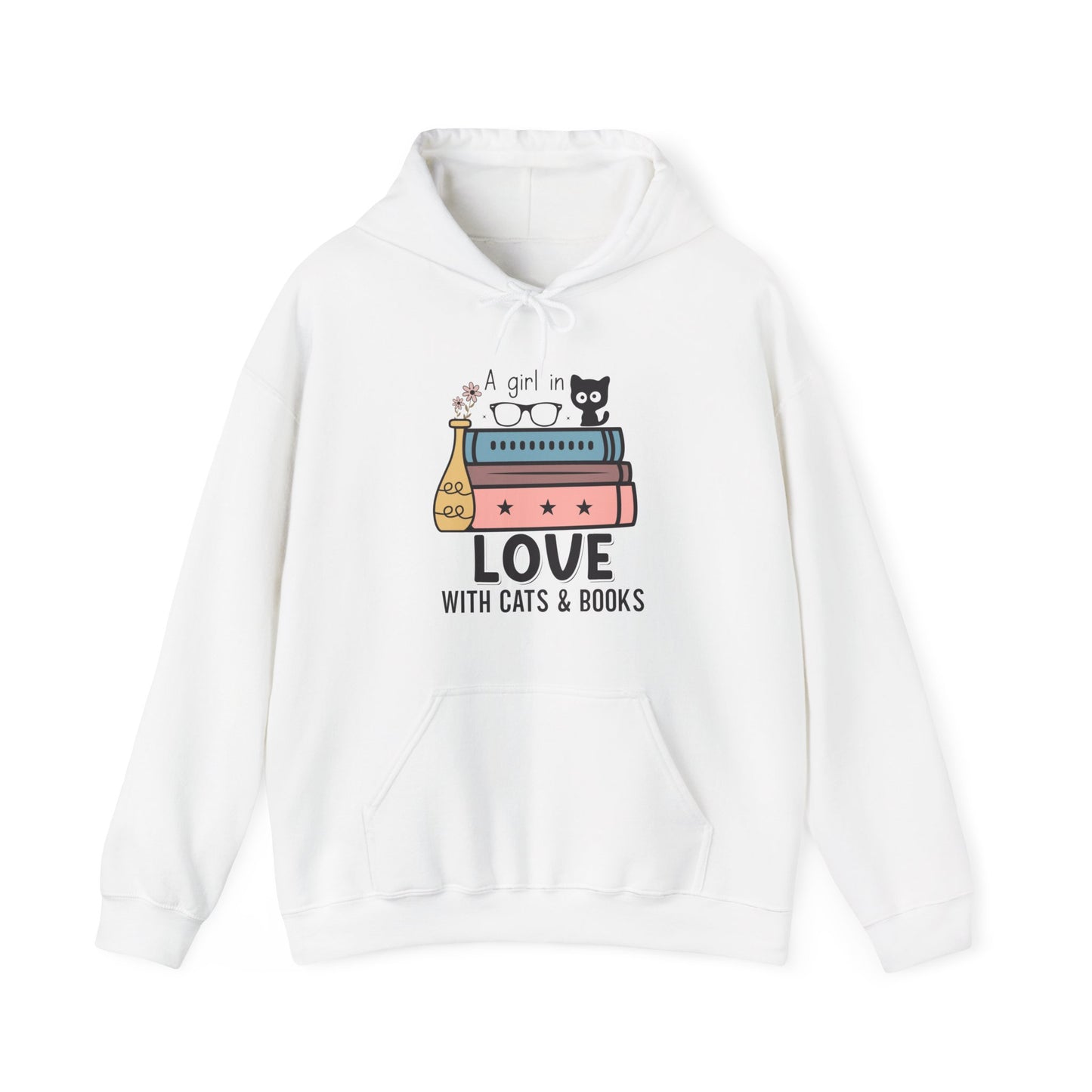 Just a girl in love with cats and books Unisex Heavy Blend™ Hooded Sweatshirt - S - 3X sizes