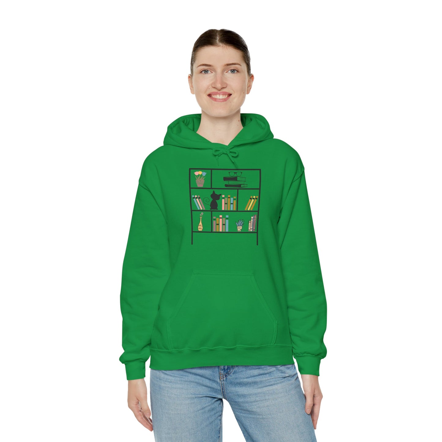 Unisex Heavy Blend™ Hooded Sweatshirt - cute bookshelf with cat - size S - 5X