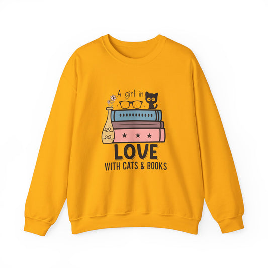 Just a Girl in Love with Cats and Books Unisex Heavy Blend™ Crewneck Sweatshirt - S - 3X sizes