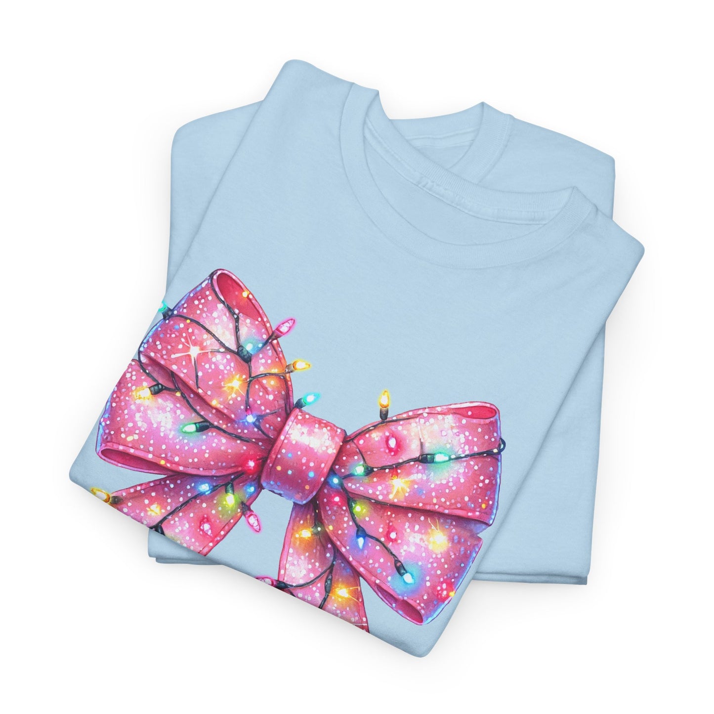 Pink Bow Unisex Tee - Christmas Lights Festive Shirt - sizes S - 5X