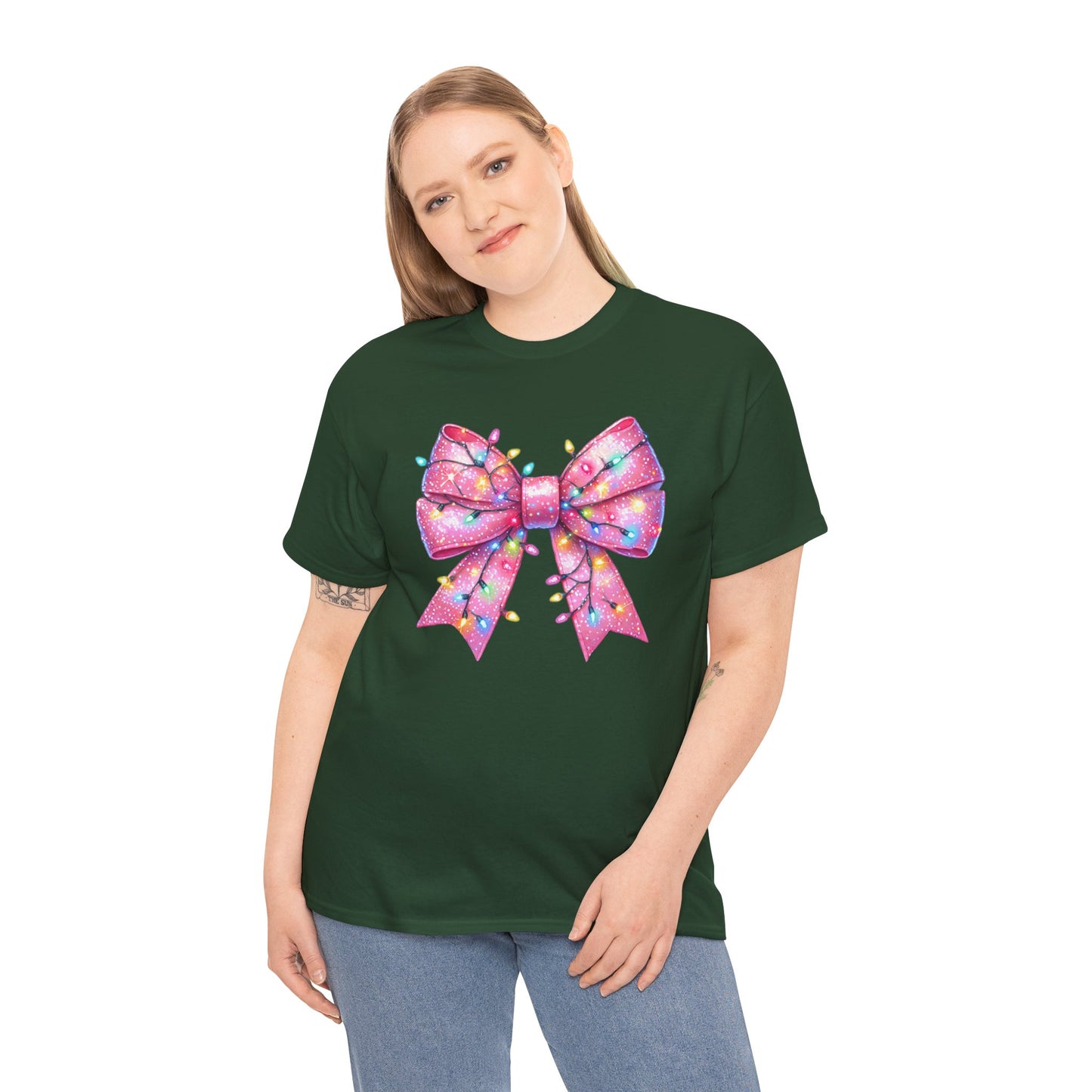 Pink Bow Unisex Tee - Christmas Lights Festive Shirt - sizes S - 5X