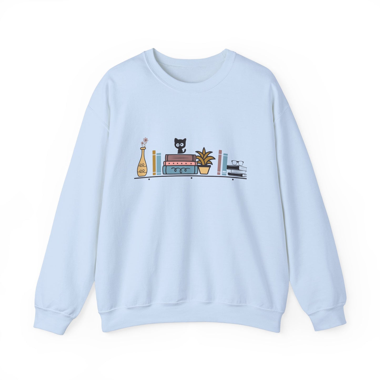 Unisex Heavy Blend™ Crewneck Sweatshirt - cute cat with books on bookshelf - sizes S - 3X