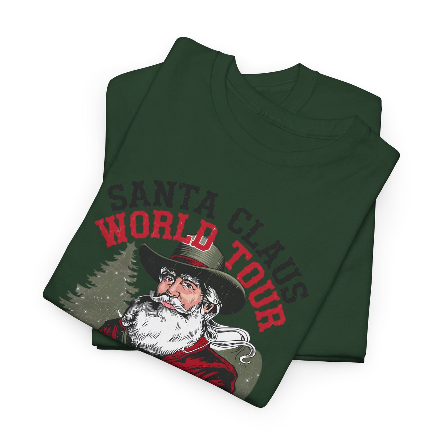 Cowboy Santa World Tour Unisex Heavy Cotton T-shirt - Christmas Funny Country Graphic Holiday Tee - sizes S - 5X