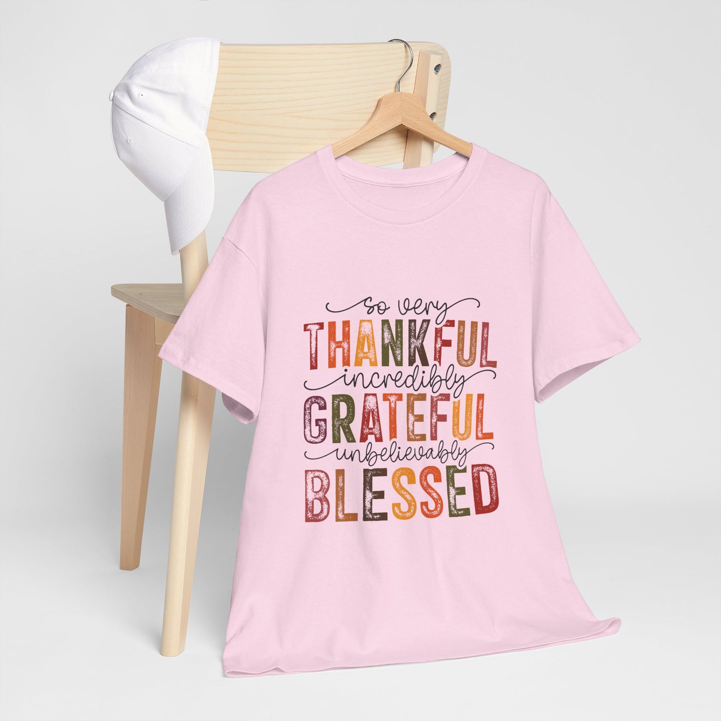 Thankful Grateful Blessed Unisex Heavy Cotton Tee - Thanksgiving Distressed Graphic T-Shirt