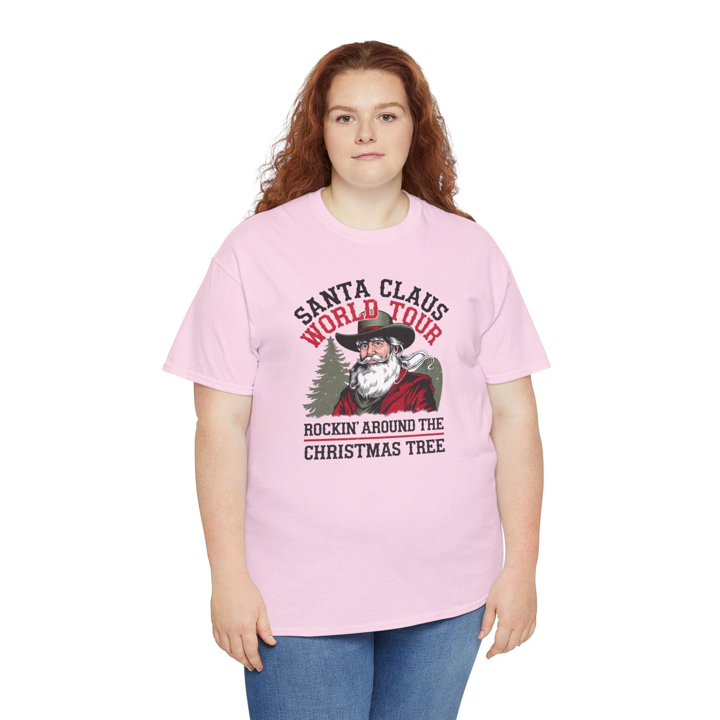 Cowboy Santa World Tour Unisex Heavy Cotton T-shirt - Christmas Funny Country Graphic Holiday Tee - sizes S - 5X