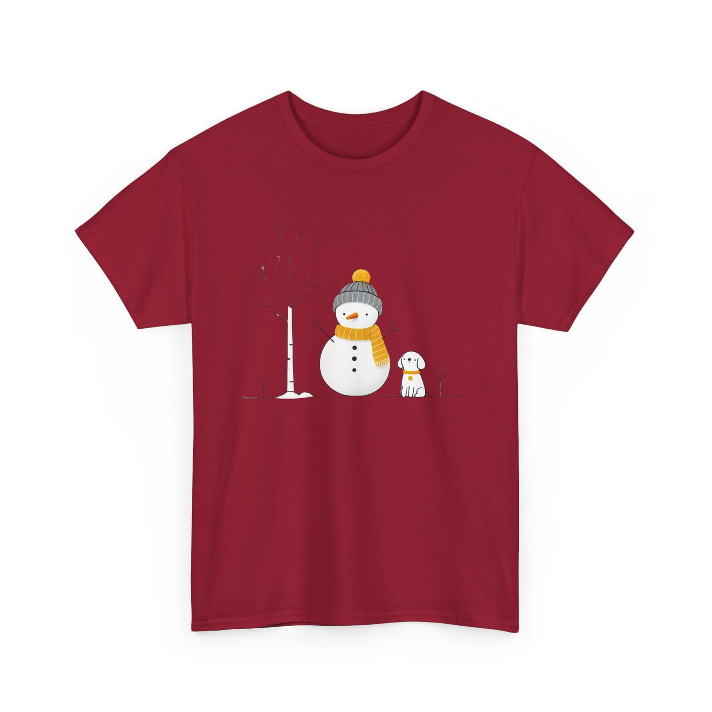 Snowman and dog Winter scene Unisex Heavy Cotton Tee - S - 3X