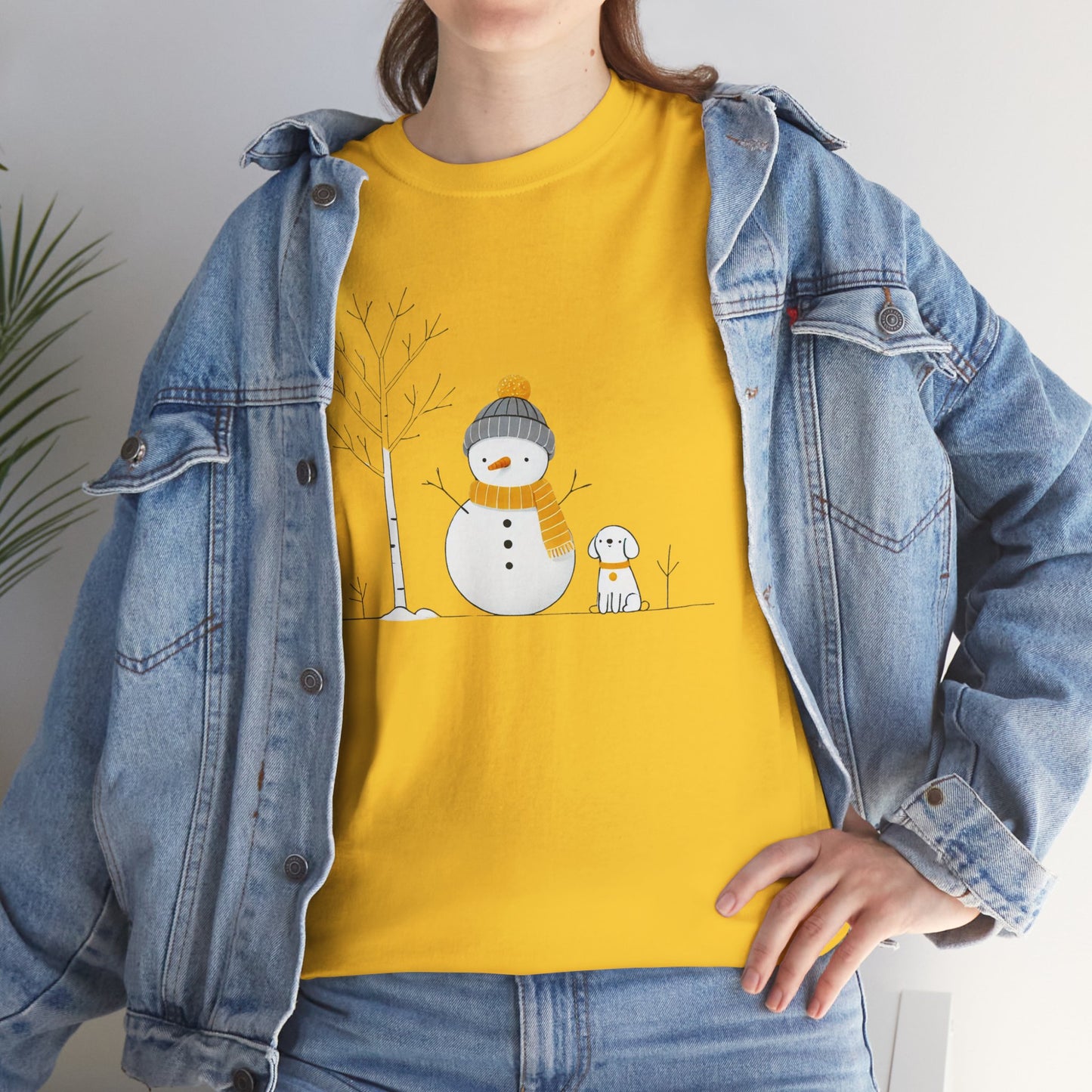 Snowman and dog Winter scene Unisex Heavy Cotton Tee - S - 3X