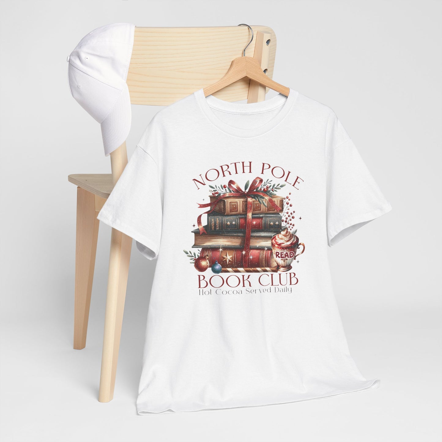 North Pole Book Club Unisex Heavy Cotton tee - Books Lover Christmas Holiday Festive Unisex T-shirt - sizes S - 5X