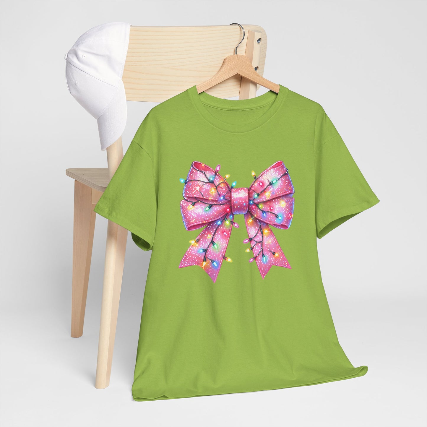 Pink Bow Unisex Tee - Christmas Lights Festive Shirt - sizes S - 5X