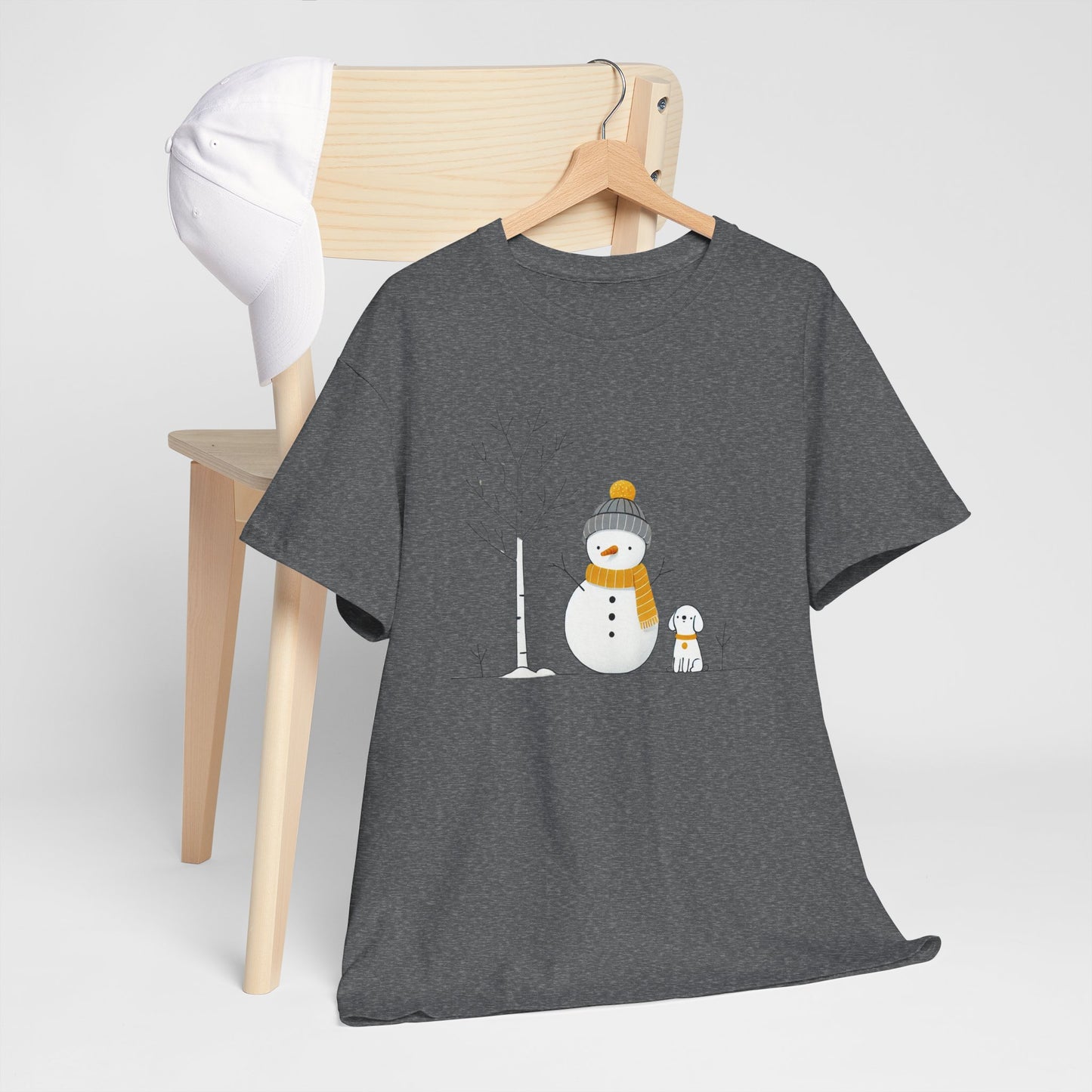 Snowman and dog Winter scene Unisex Heavy Cotton Tee - S - 3X