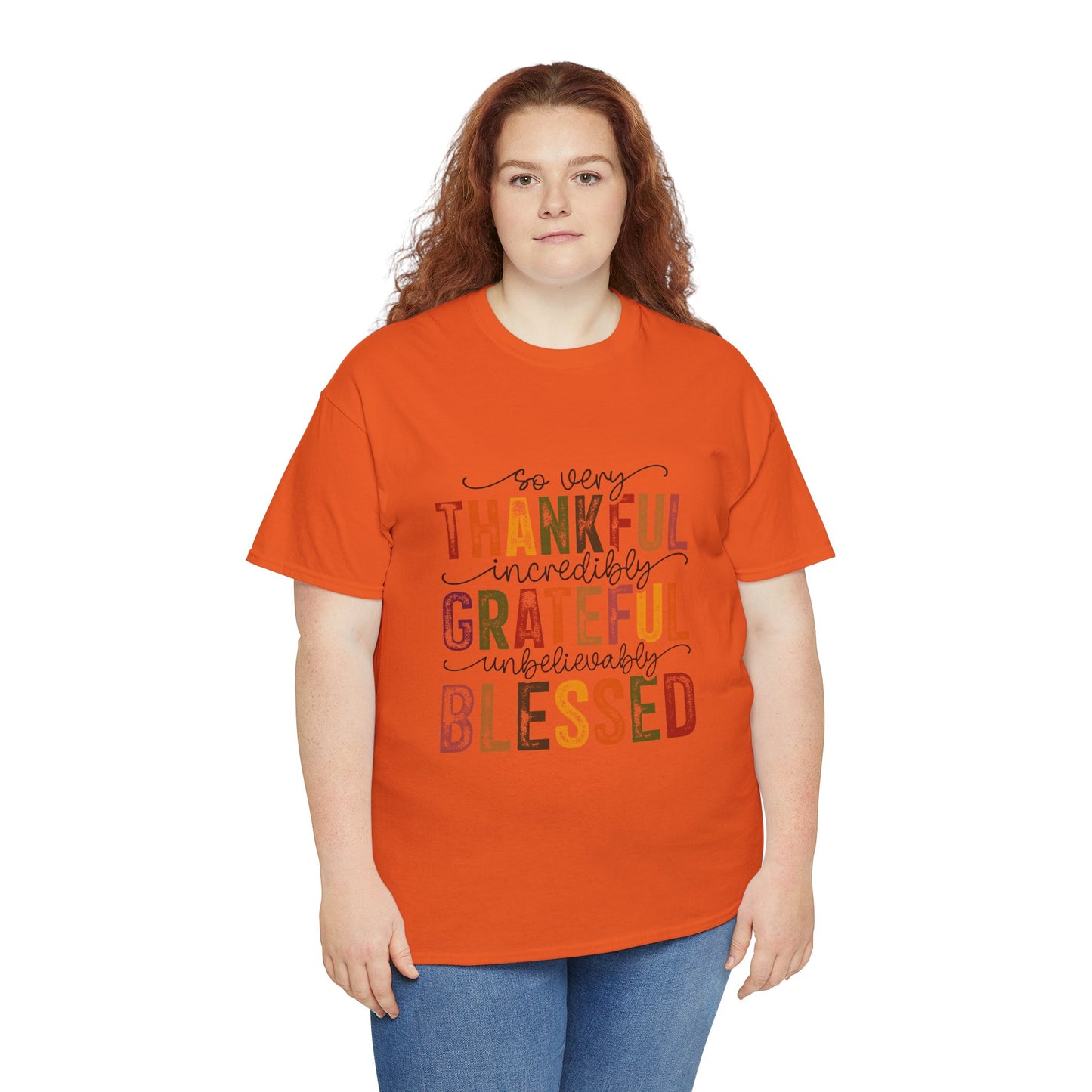 Thankful Grateful Blessed Unisex Heavy Cotton Tee - Thanksgiving Distressed Graphic T-Shirt