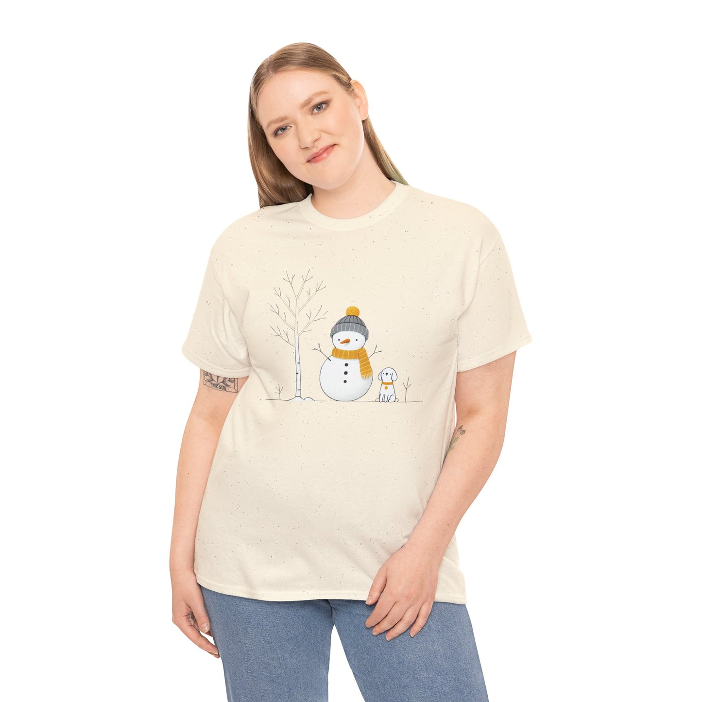 Snowman and dog Winter scene Unisex Heavy Cotton Tee - S - 3X