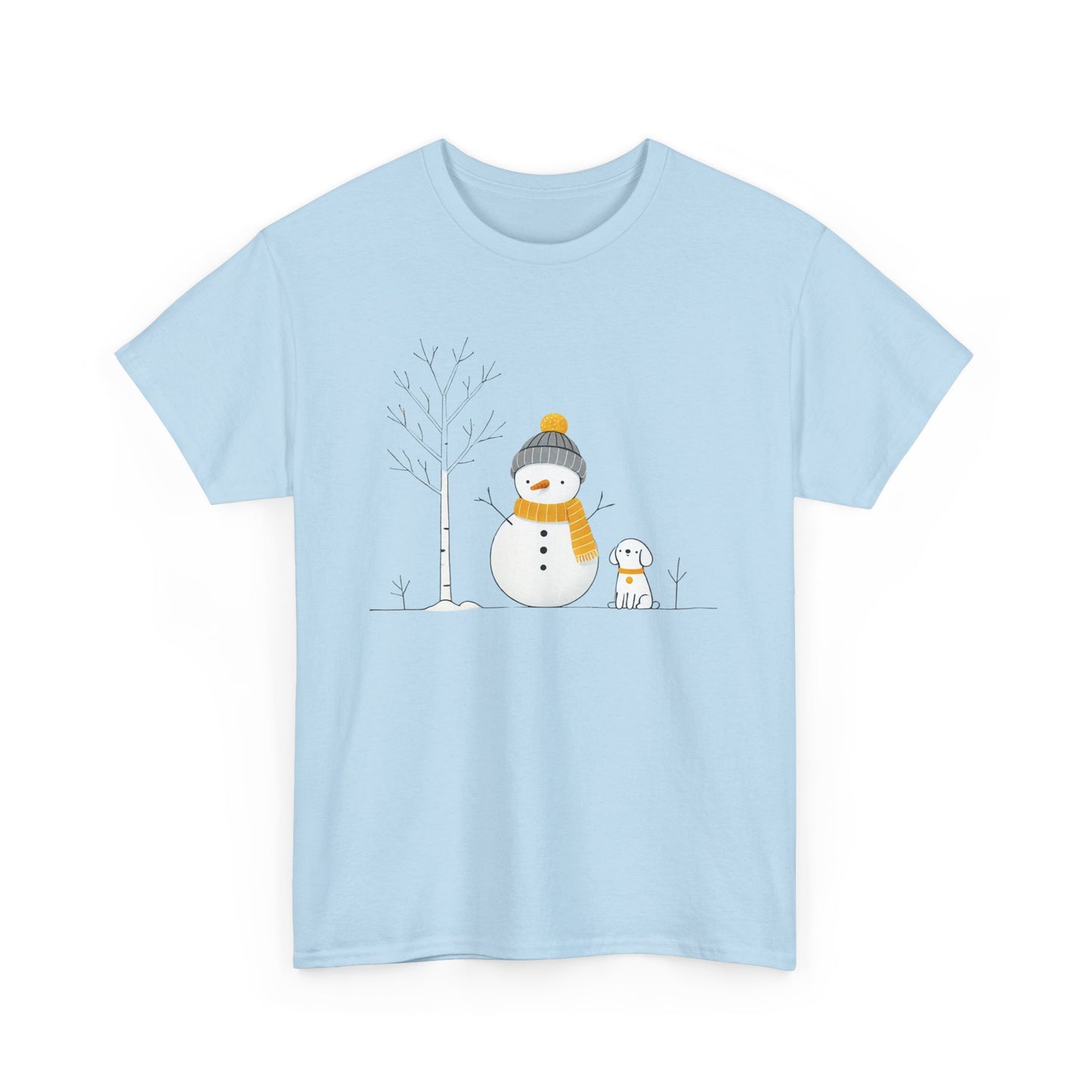 Snowman and dog Winter scene Unisex Heavy Cotton Tee - S - 3X