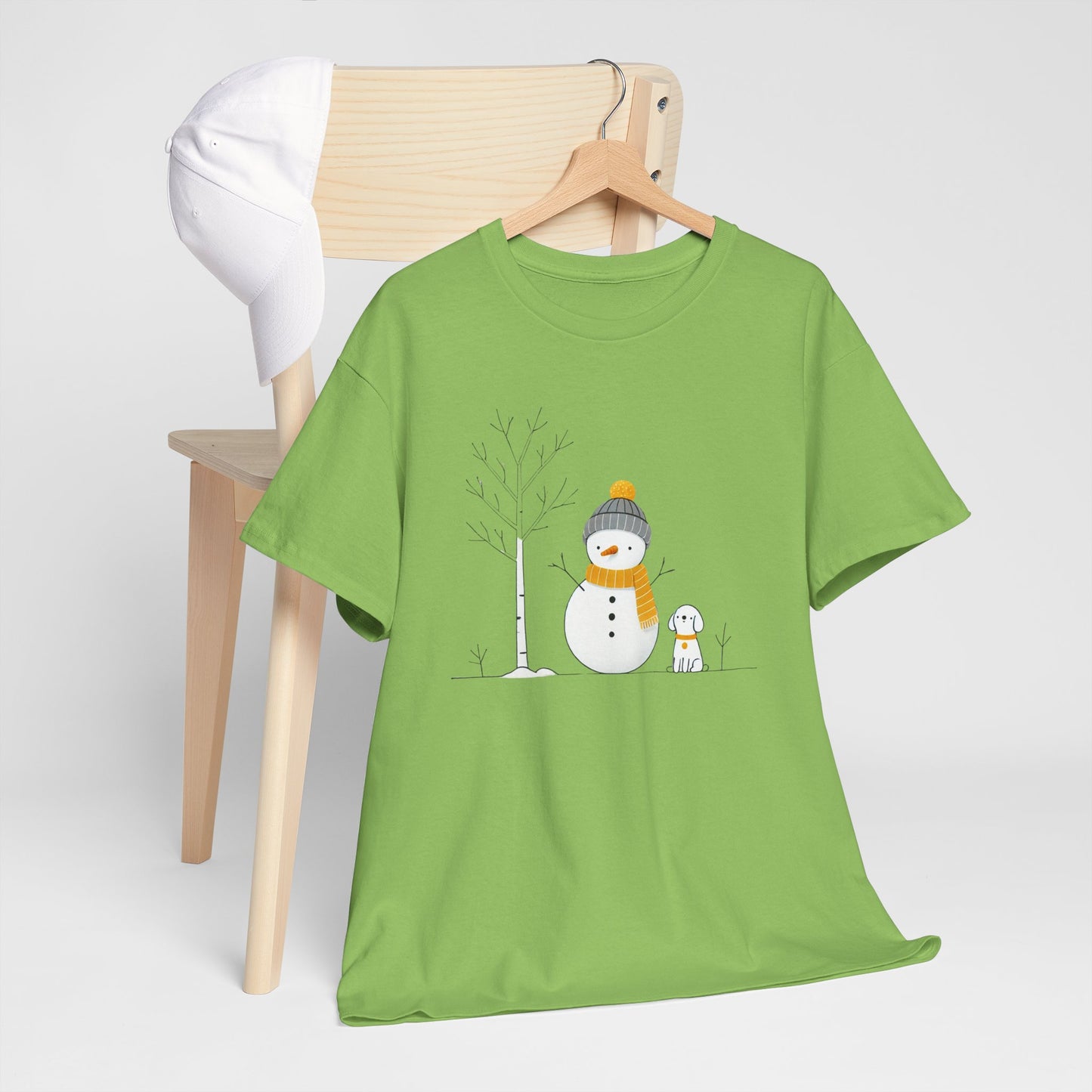 Snowman and dog Winter scene Unisex Heavy Cotton Tee - S - 3X