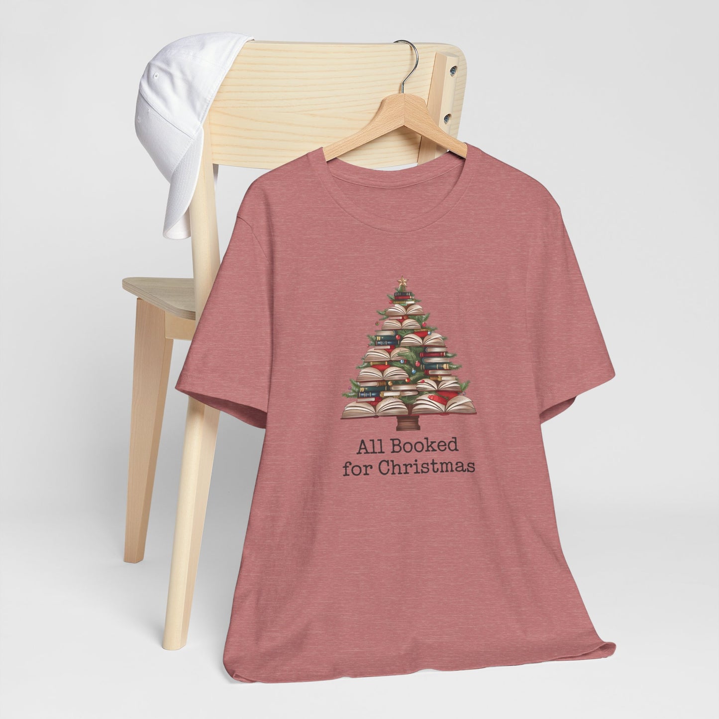 All Booked for Christmas, Book Christmas tree, Unisex Jersey Short Sleeve T-shirt - sizes S = 3X