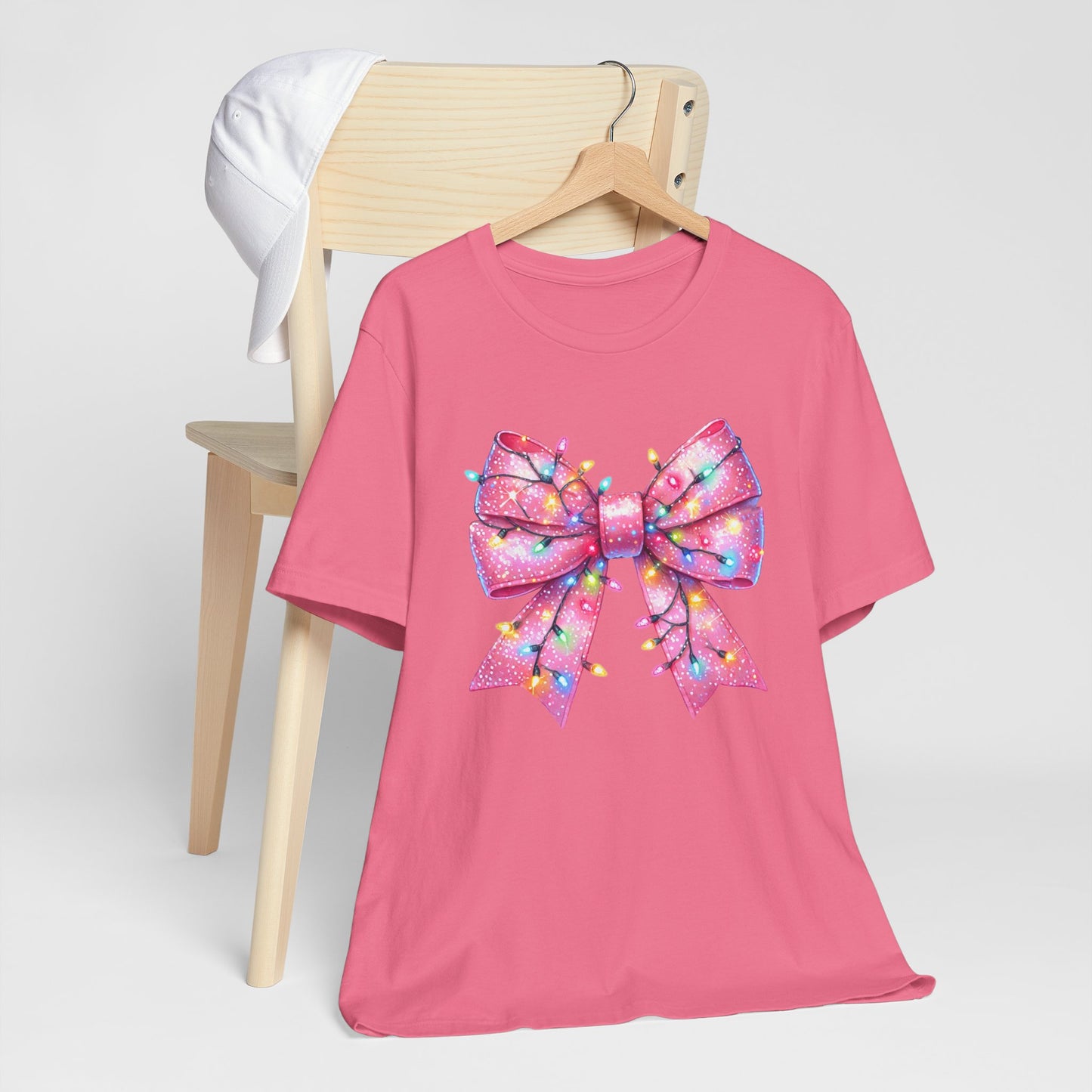 Pink Bow Christmas Tee - Festive Holiday Unisex Jersey T-shirt - sizes S - 3X