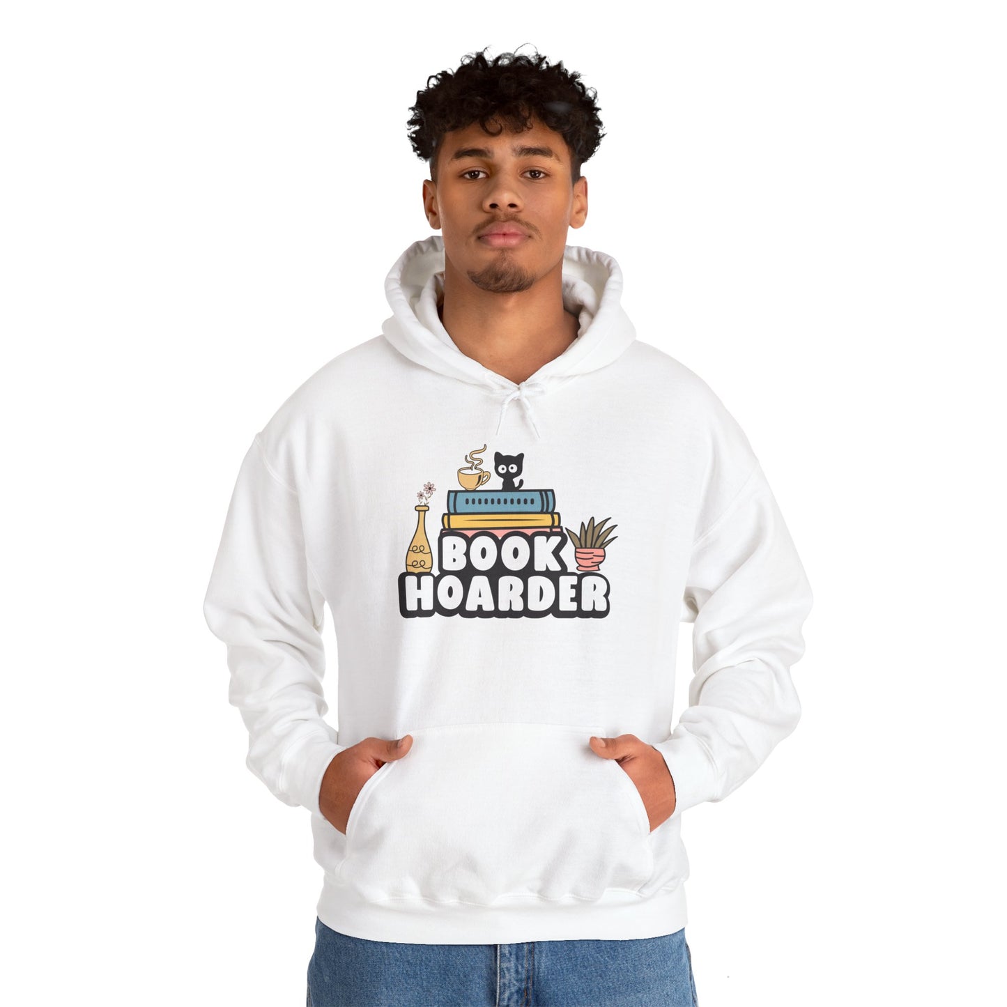 Book Hoarder Heavy Blend Unisex Hoodie - Funny Cat Lover Sweatshirt - sizes S - 5X