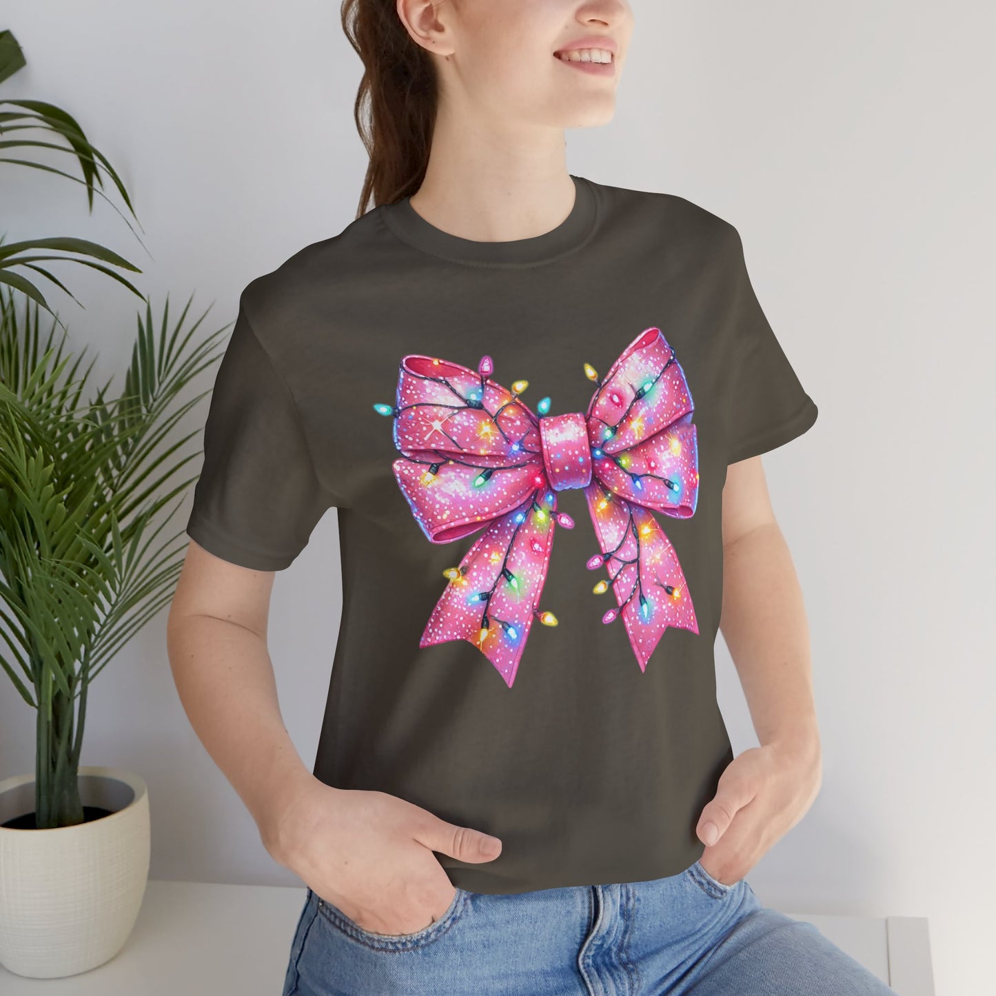 Pink Bow Christmas Tee - Festive Holiday Unisex Jersey T-shirt - sizes S - 3X