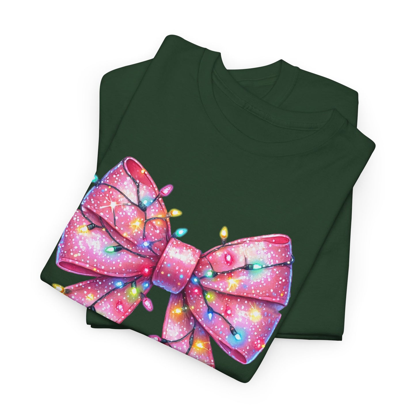 Pink Bow Unisex Tee - Christmas Lights Festive Shirt - sizes S - 5X