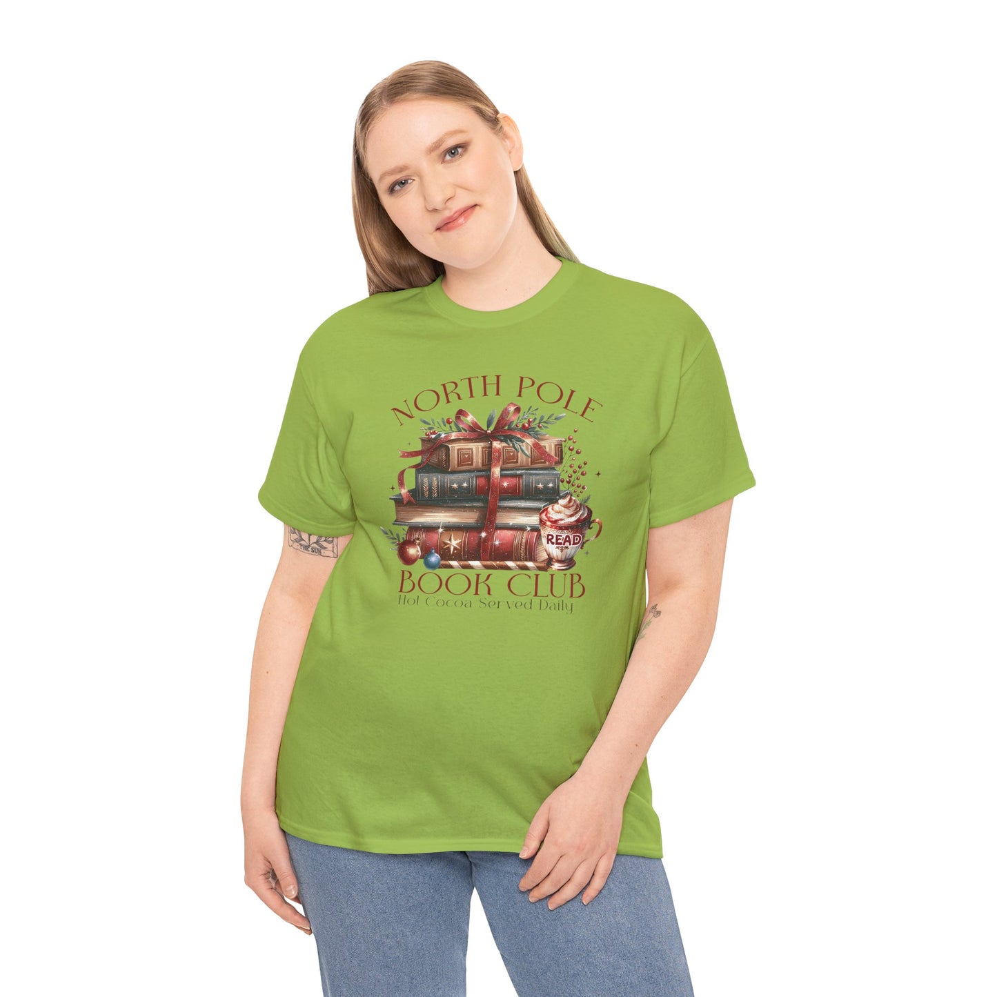 North Pole Book Club Unisex Heavy Cotton tee - Books Lover Christmas Holiday Festive Unisex T-shirt - sizes S - 5X