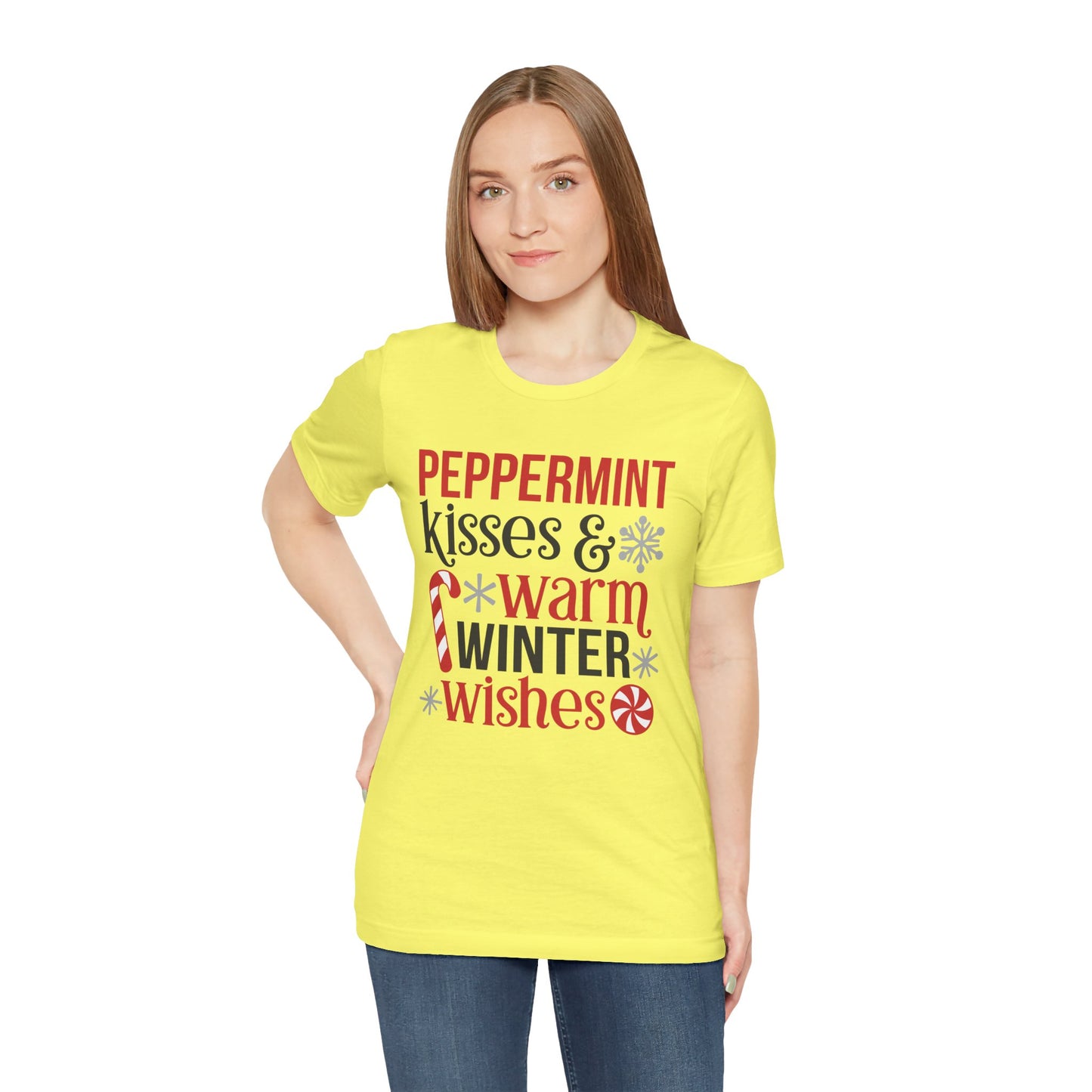 Peppermint Kisses and Warm Winter Wishes Unisex Jersey Short Sleeve Tee - sizes S - 3X