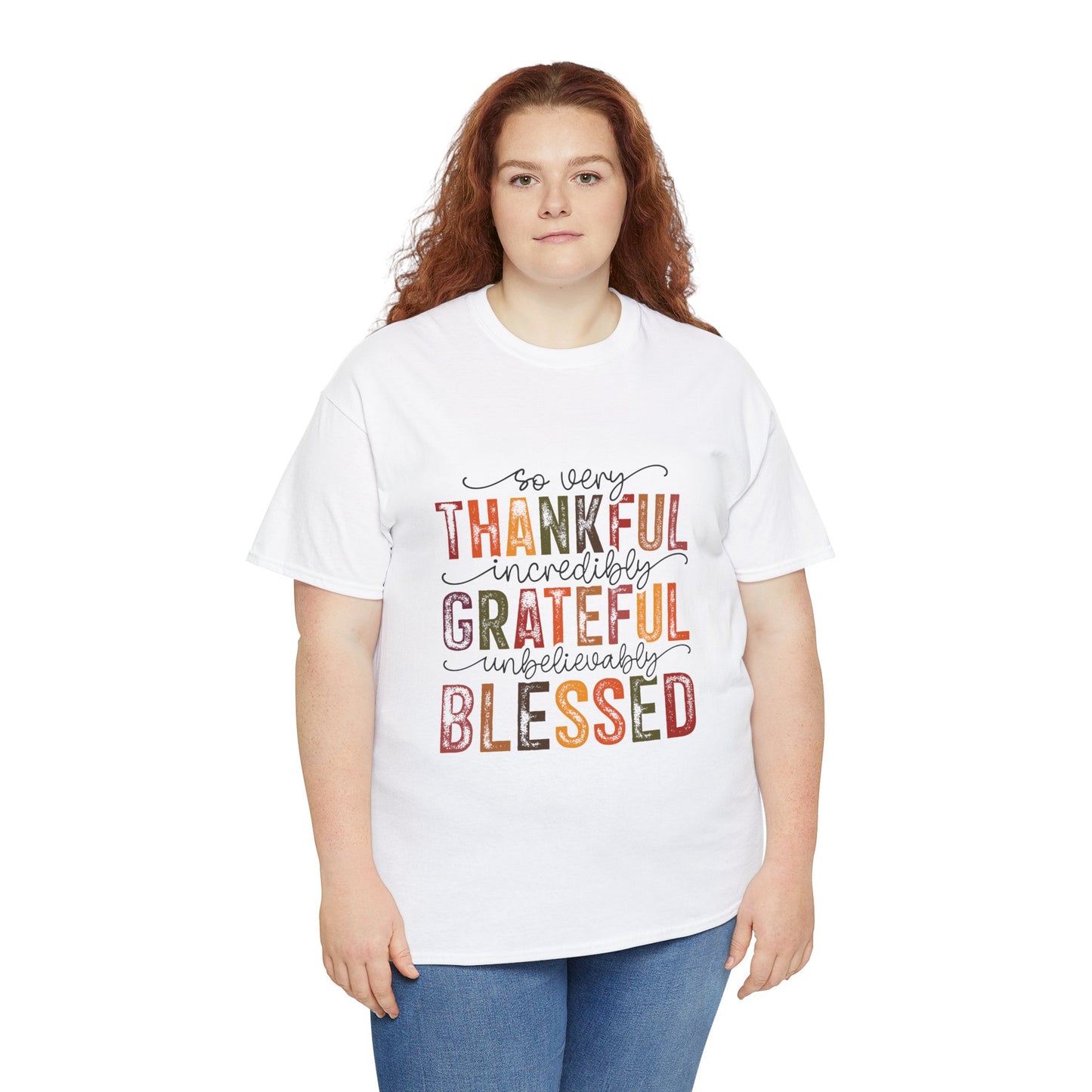 Thankful Grateful Blessed Unisex Heavy Cotton Tee - Thanksgiving Distressed Graphic T-Shirt