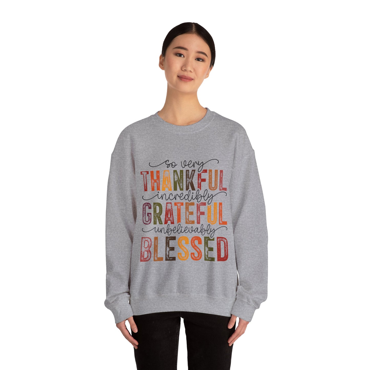 Thankful Grateful Blessed Unisex Heavy Blend Crewneck Sweatshirt - Thanksgiving Warm Cozy