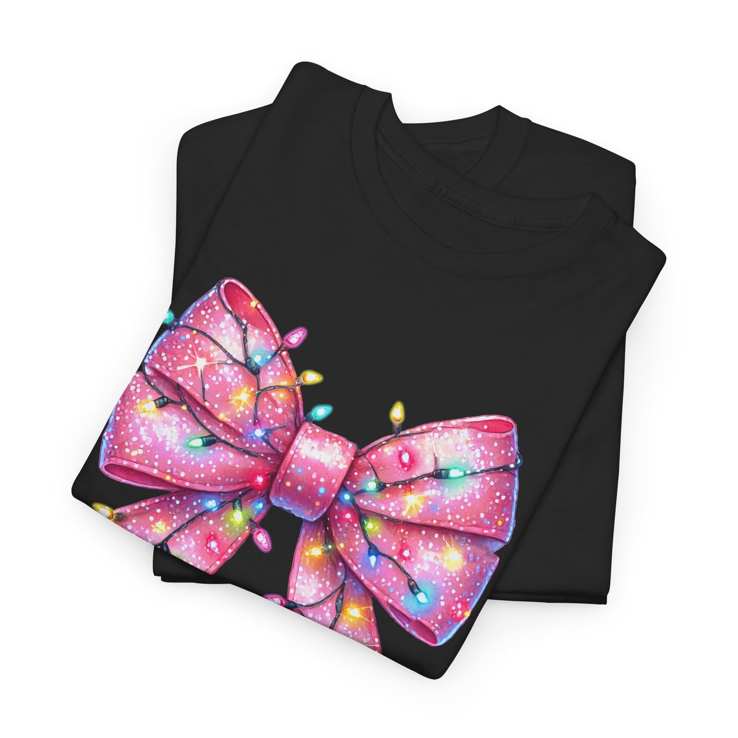 Pink Bow Unisex Tee - Christmas Lights Festive Shirt - sizes S - 5X