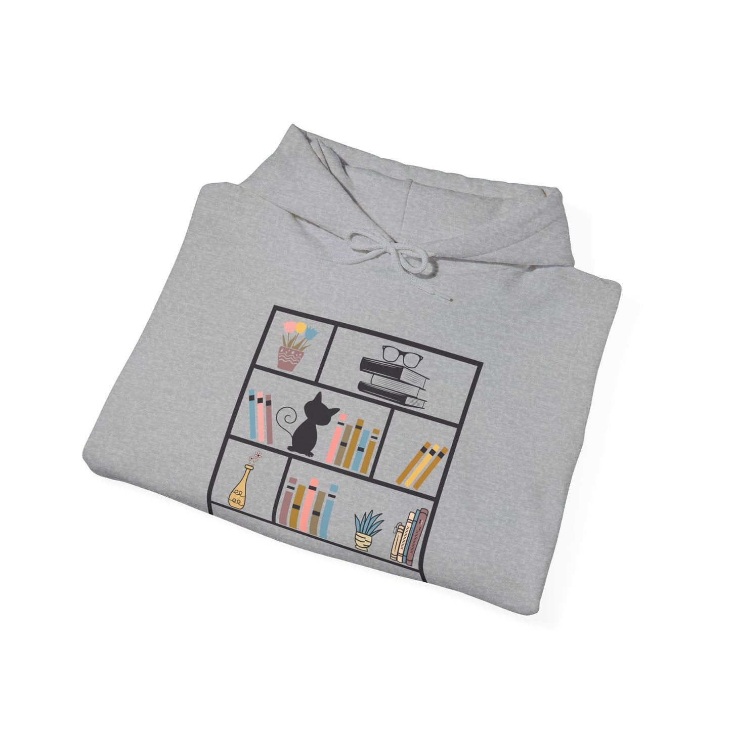 Unisex Heavy Blend™ Hooded Sweatshirt - cute bookshelf with cat - size S - 5X