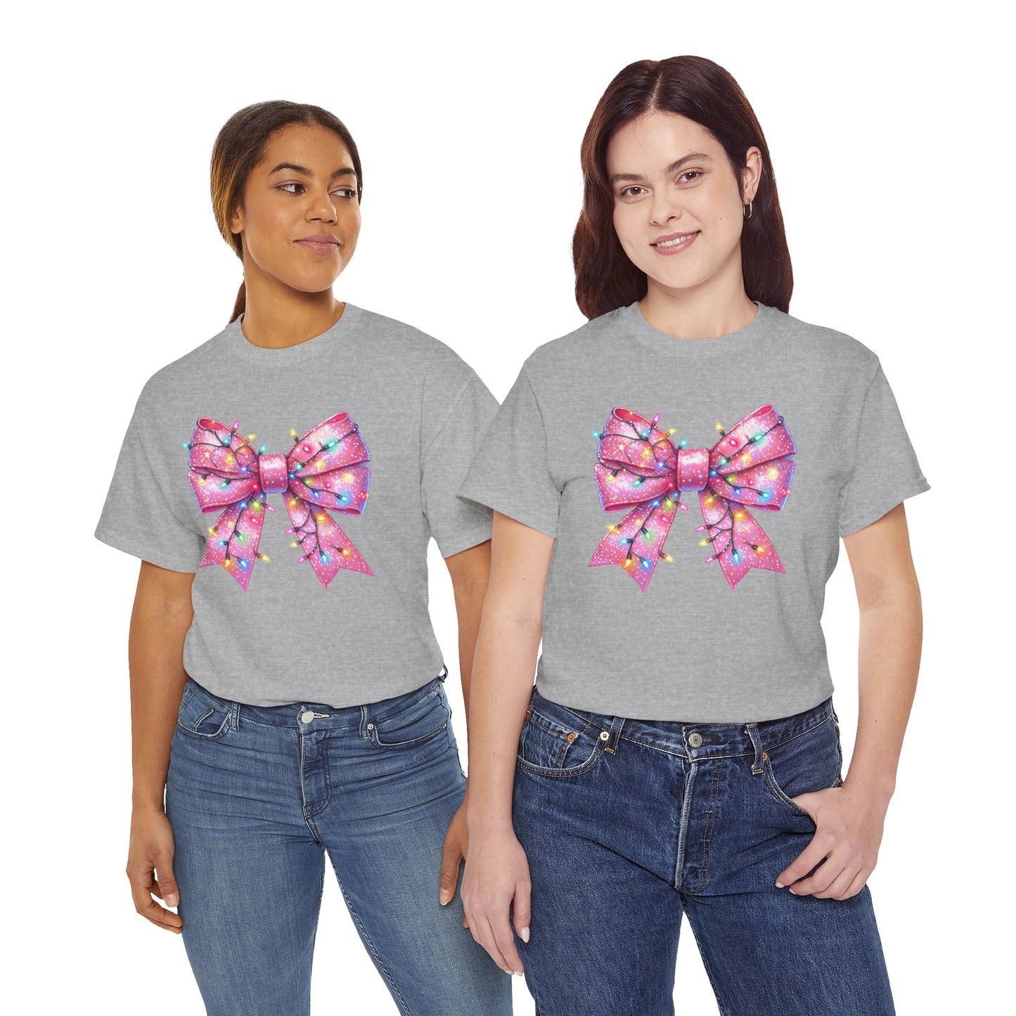 Pink Bow Unisex Tee - Christmas Lights Festive Shirt - sizes S - 5X