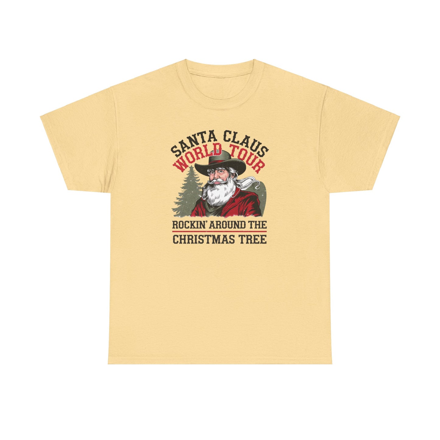 Cowboy Santa World Tour Unisex Heavy Cotton T-shirt - Christmas Funny Country Graphic Holiday Tee - sizes S - 5X