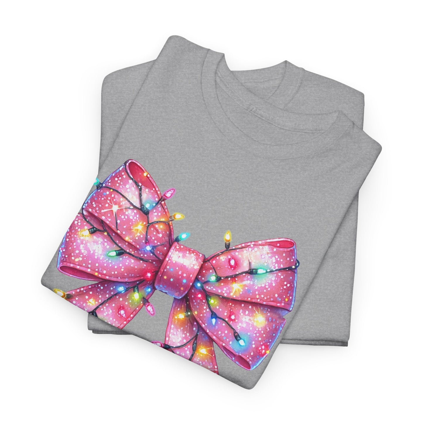 Pink Bow Unisex Tee - Christmas Lights Festive Shirt - sizes S - 5X