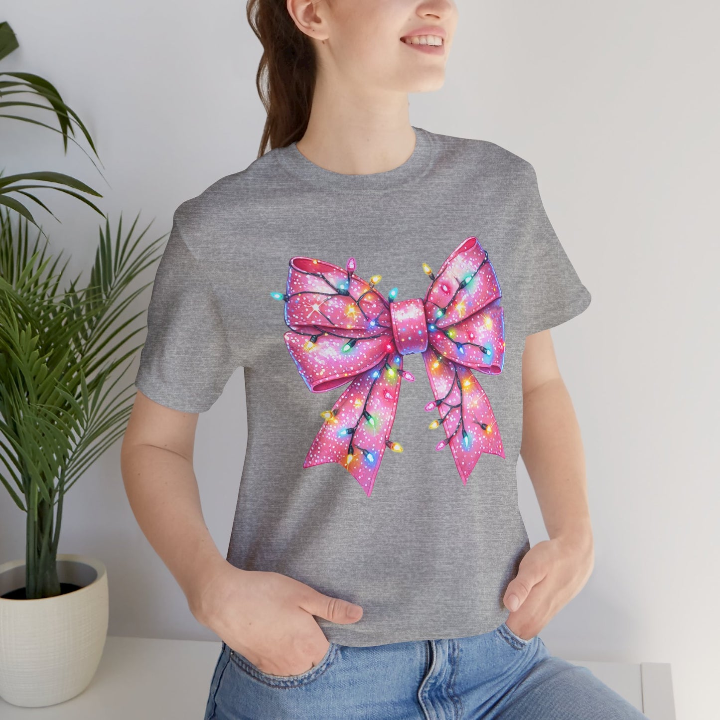 Pink Christmas Bow Unisex Jersey Short Sleeve Tee - sizes S - 3X