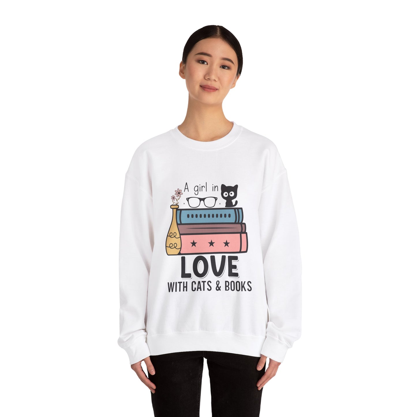 Just a girl who loves Cats and Books Unisex Heavy Blend Crewneck Sweatshirt