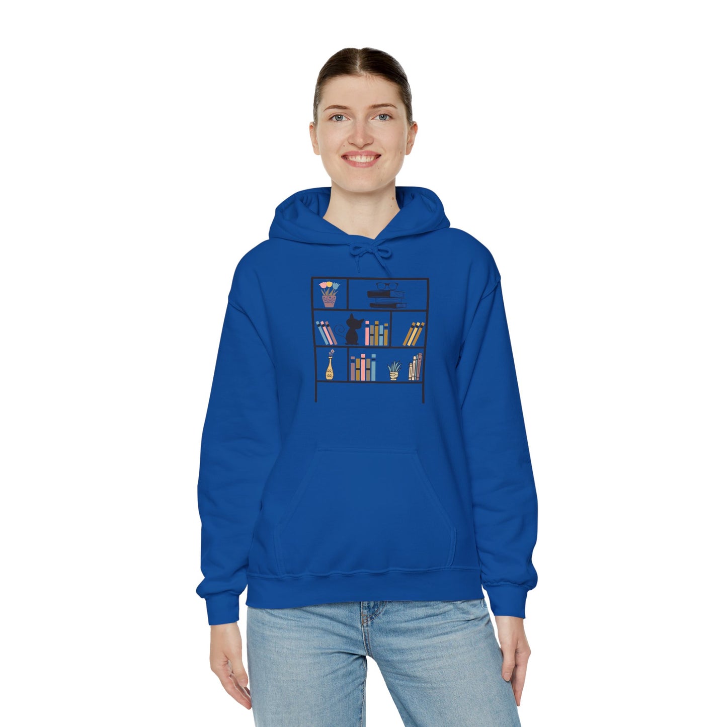 Unisex Heavy Blend™ Hooded Sweatshirt - cute bookshelf with cat - size S - 5X