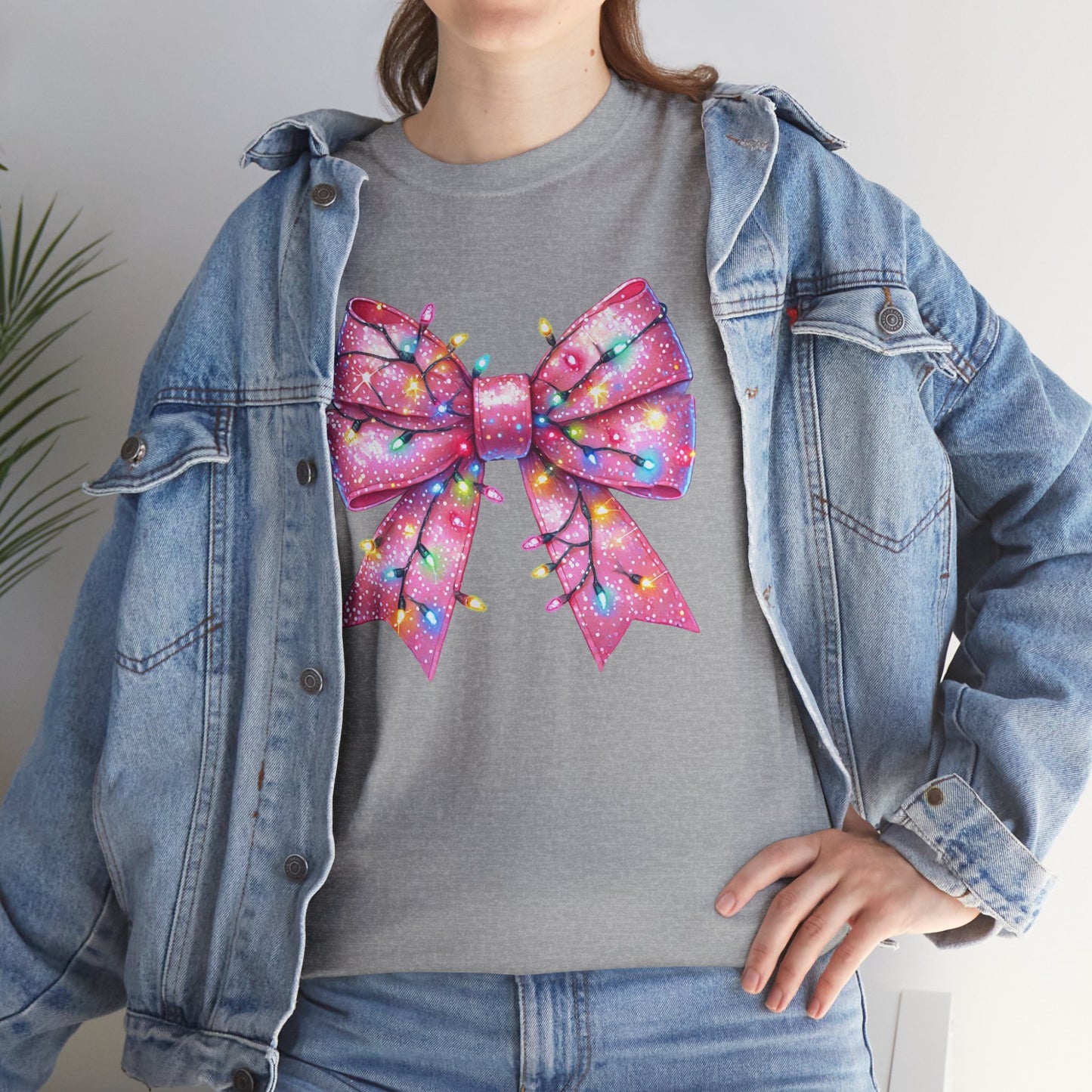 Pink Bow Unisex Tee - Christmas Lights Festive Shirt - sizes S - 5X