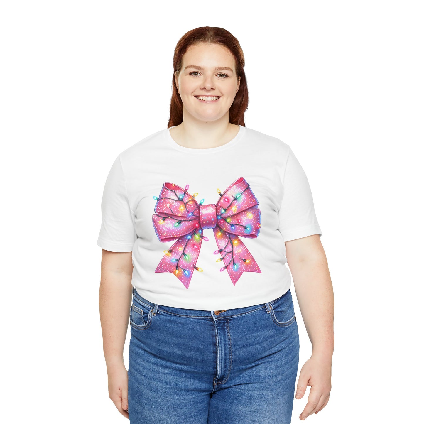 Pink Bow Christmas Tee - Festive Holiday Unisex Jersey T-shirt - sizes S - 3X