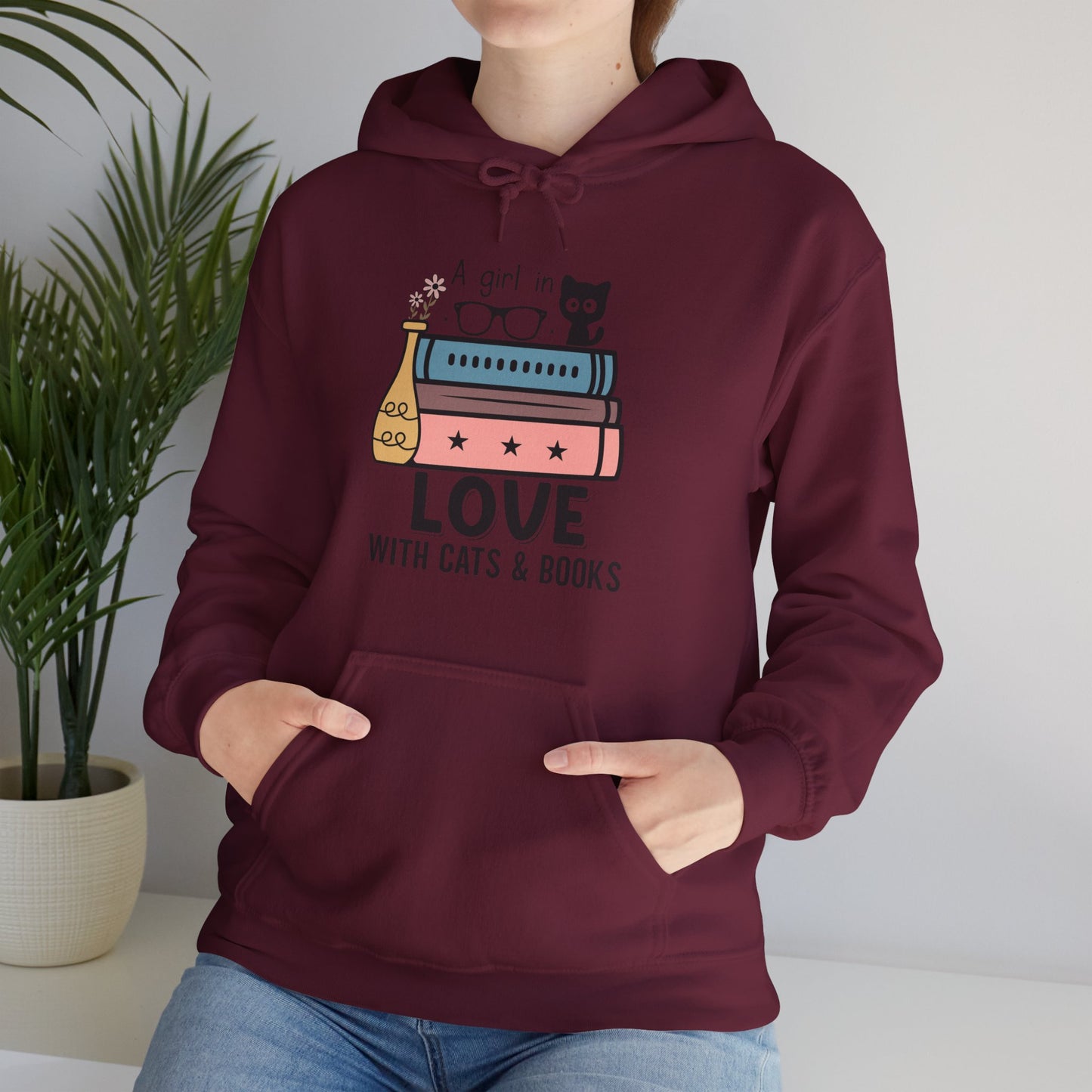 Just a girl in love with cats and books Unisex Heavy Blend™ Hooded Sweatshirt - S - 3X sizes