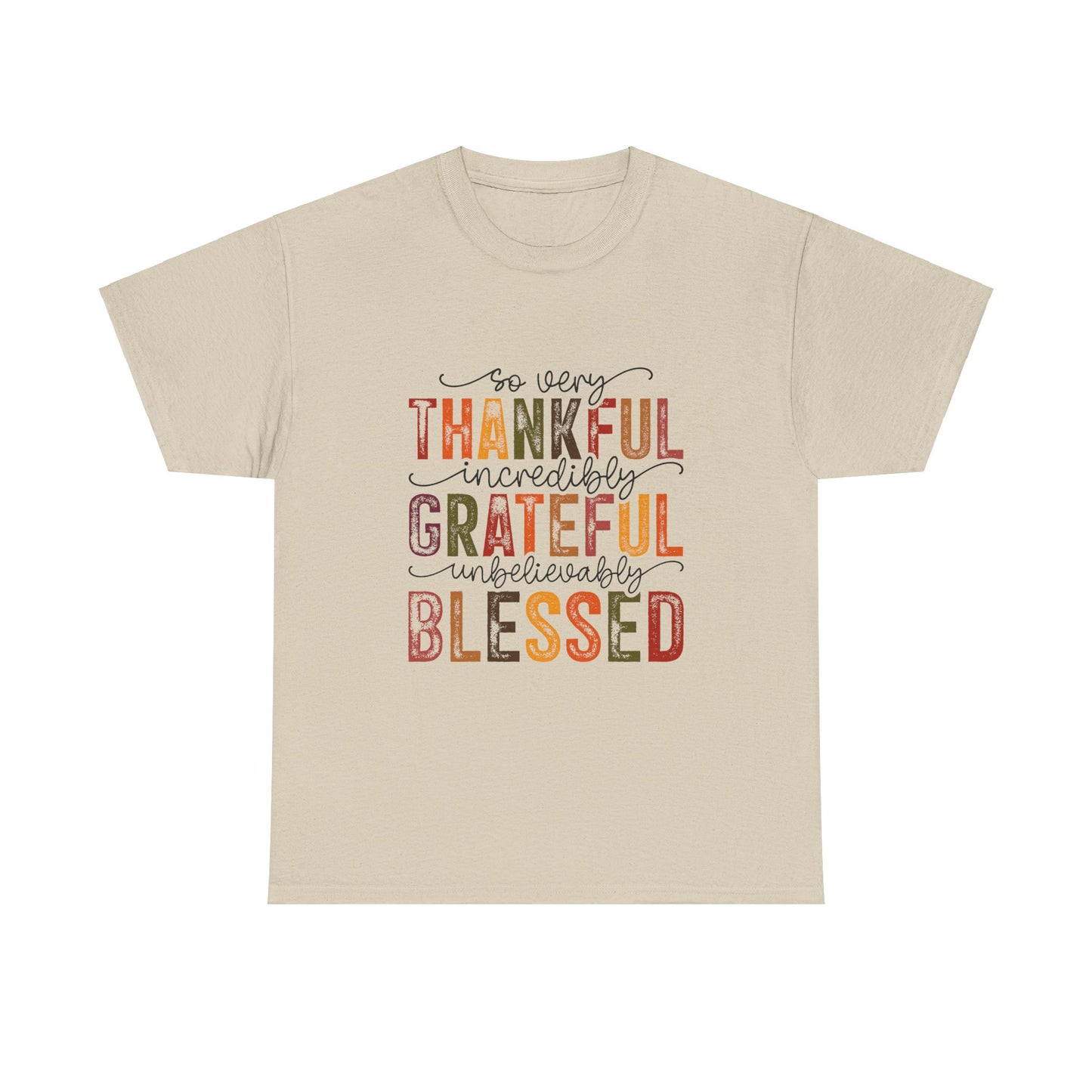 Thankful Grateful Blessed Unisex Heavy Cotton Tee - Thanksgiving Distressed Graphic T-Shirt