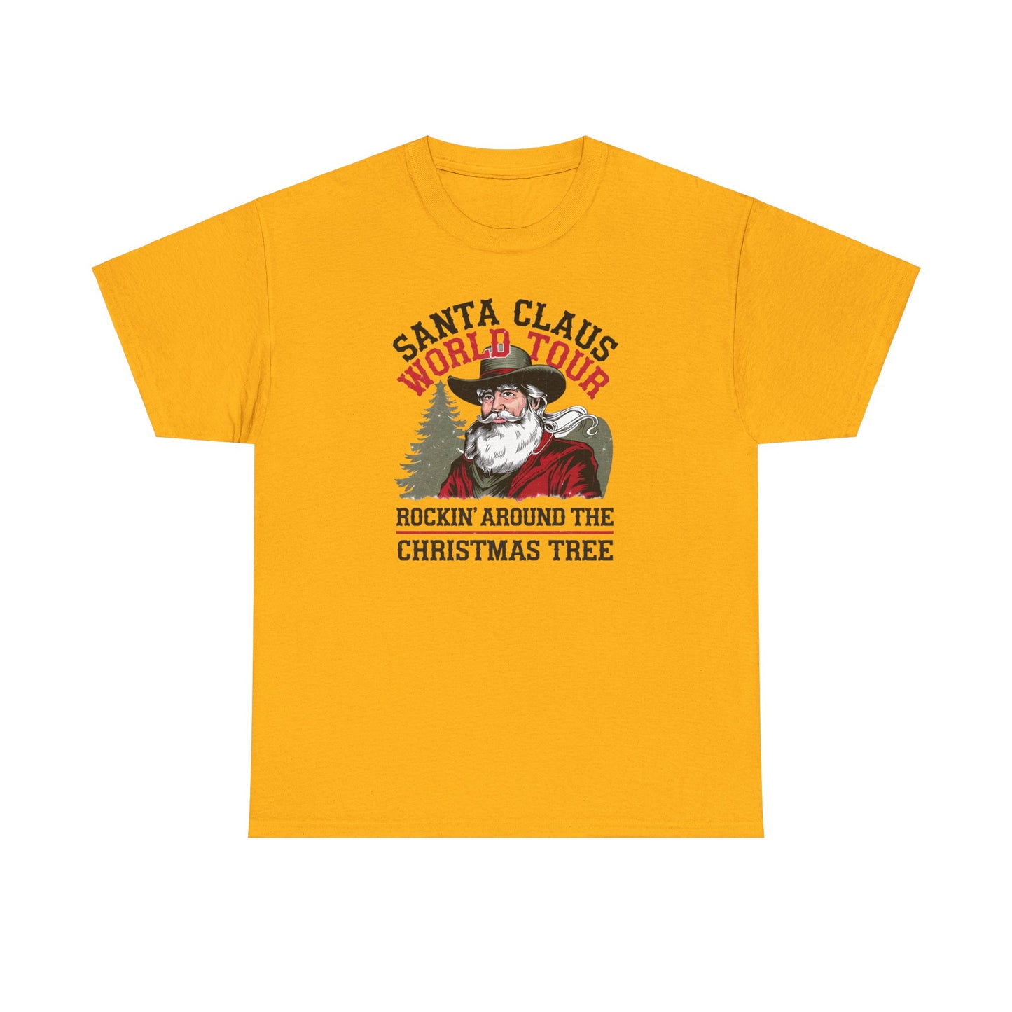 Cowboy Santa World Tour Unisex Heavy Cotton T-shirt - Christmas Funny Country Graphic Holiday Tee - sizes S - 5X