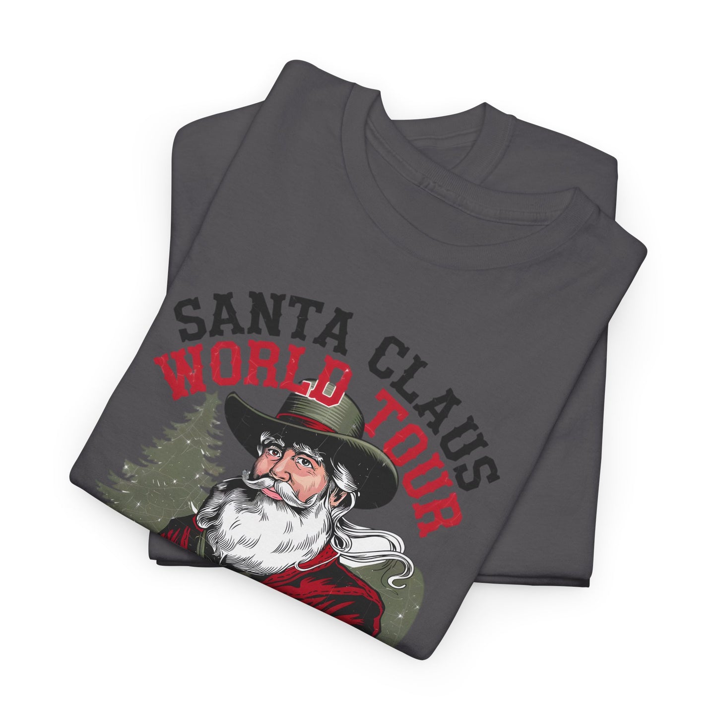 Cowboy Santa World Tour Unisex Heavy Cotton T-shirt - Christmas Funny Country Graphic Holiday Tee - sizes S - 5X