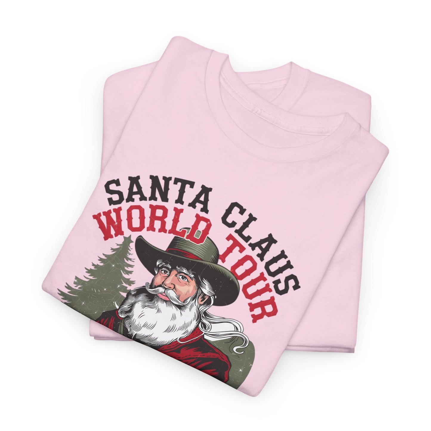 Cowboy Santa World Tour Unisex Heavy Cotton T-shirt - Christmas Funny Country Graphic Holiday Tee - sizes S - 5X