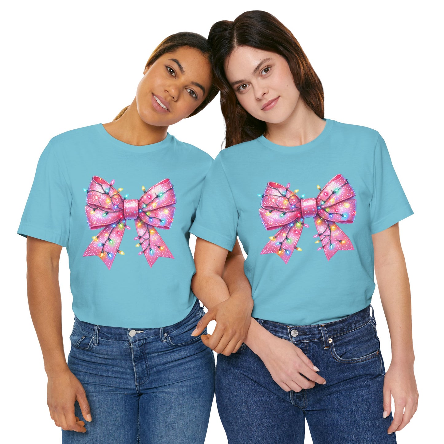 Pink Bow Christmas Tee - Festive Holiday Unisex Jersey T-shirt - sizes S - 3X