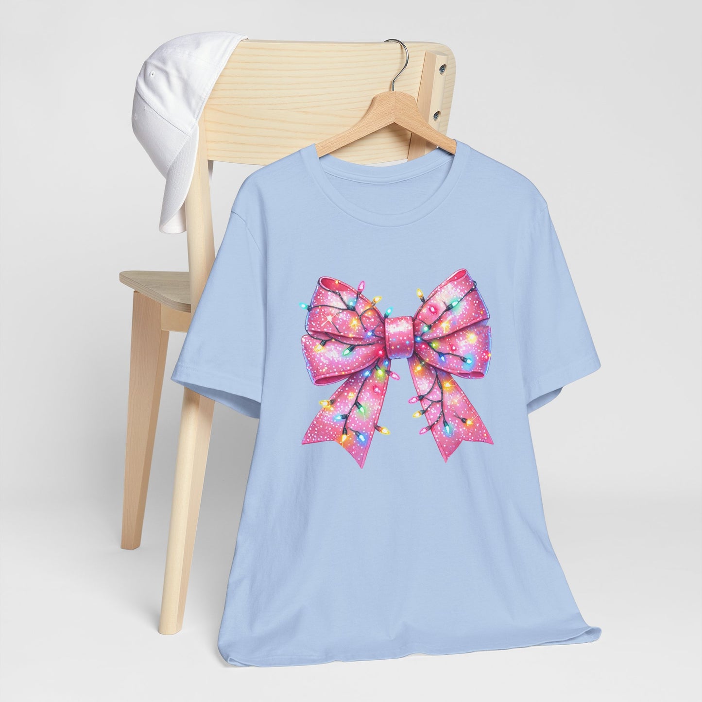 Pink Bow Christmas Tee - Festive Holiday Unisex Jersey T-shirt - sizes S - 3X