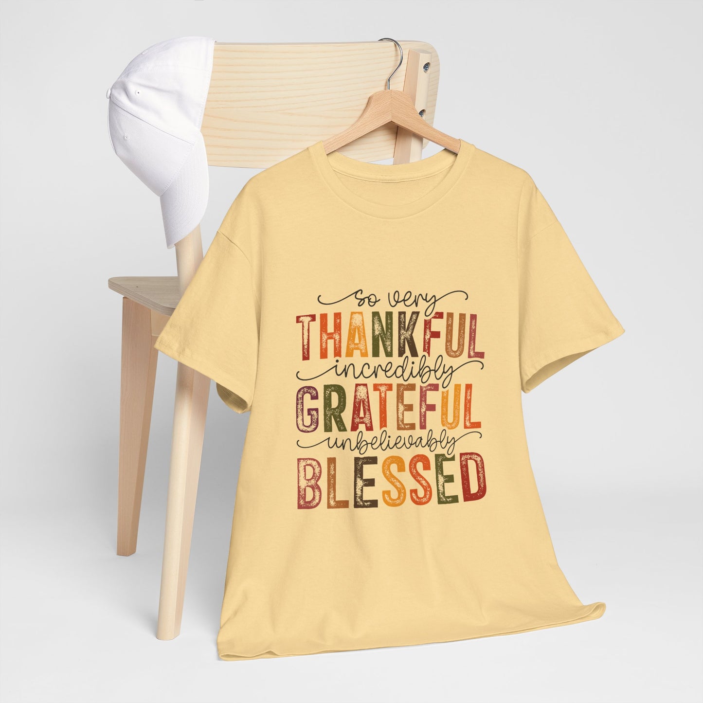 Thankful Grateful Blessed Unisex Heavy Cotton Tee - Thanksgiving Distressed Graphic T-Shirt